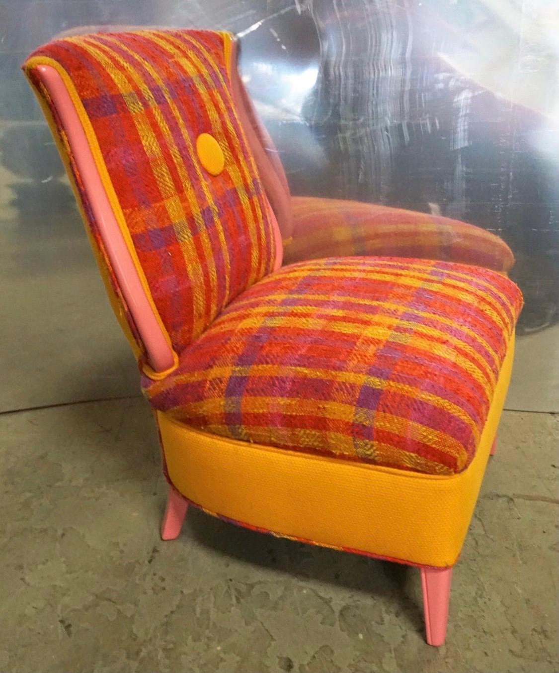 American Pair of Grosfeld Hosue Tulku Style Irish Wool Slipper Chairs