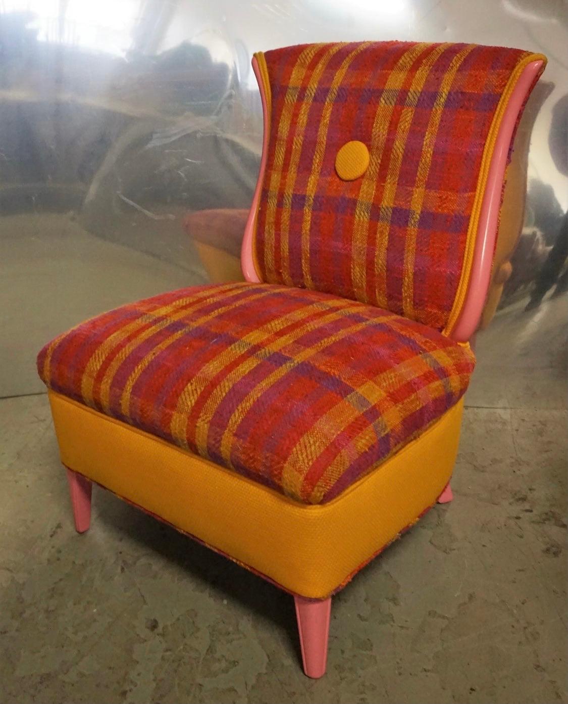 Mid-20th Century Pair of Grosfeld Hosue Tulku Style Irish Wool Slipper Chairs