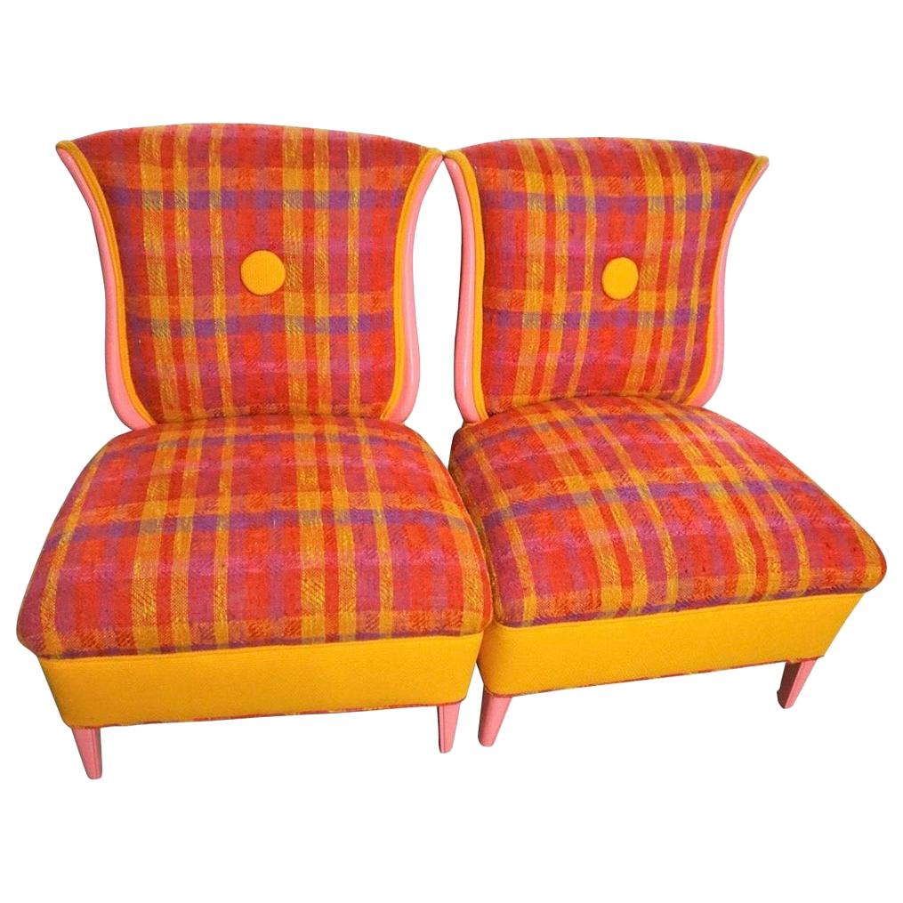 Pair of Grosfeld Hosue Tulku Style Irish Wool Slipper Chairs