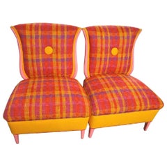 Pair of Grosfeld Hosue Tulku Style Irish Wool Slipper Chairs