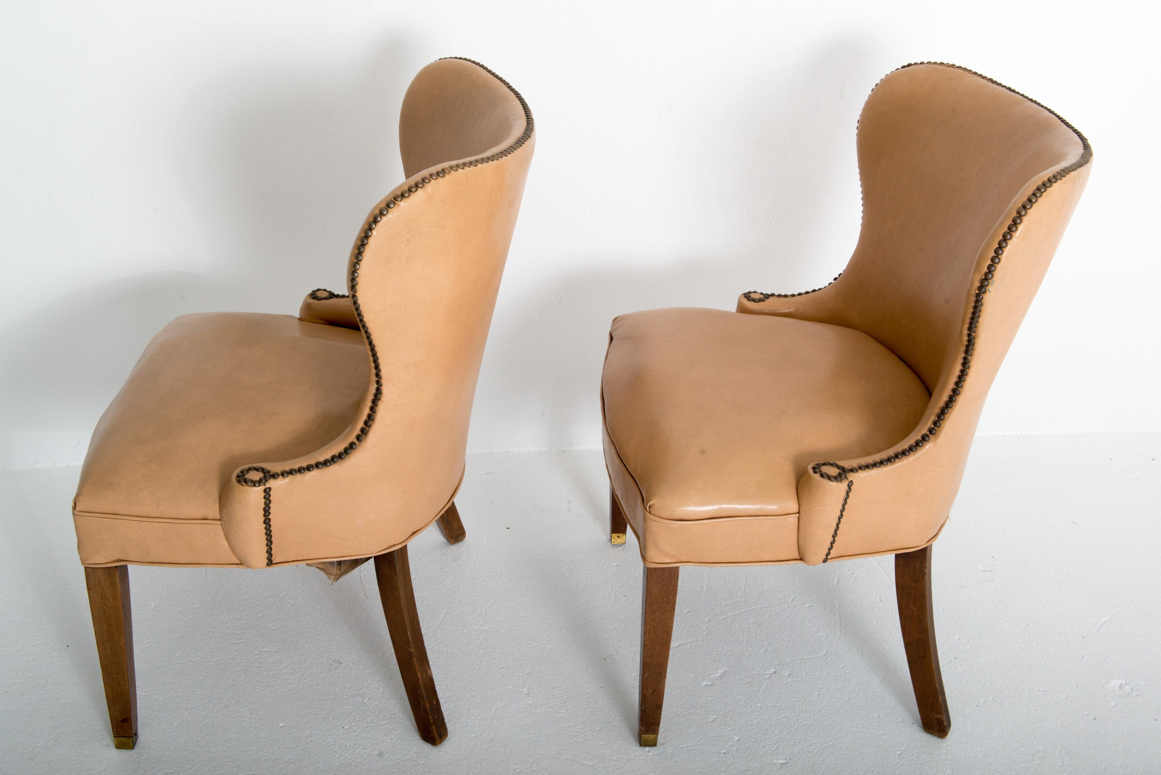 Pair of Grosfeld House Beige Faux Leather Club Chairs For Sale 6