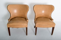 Pair of Grosfeld House Beige Faux Leather Club Chairs 1940s