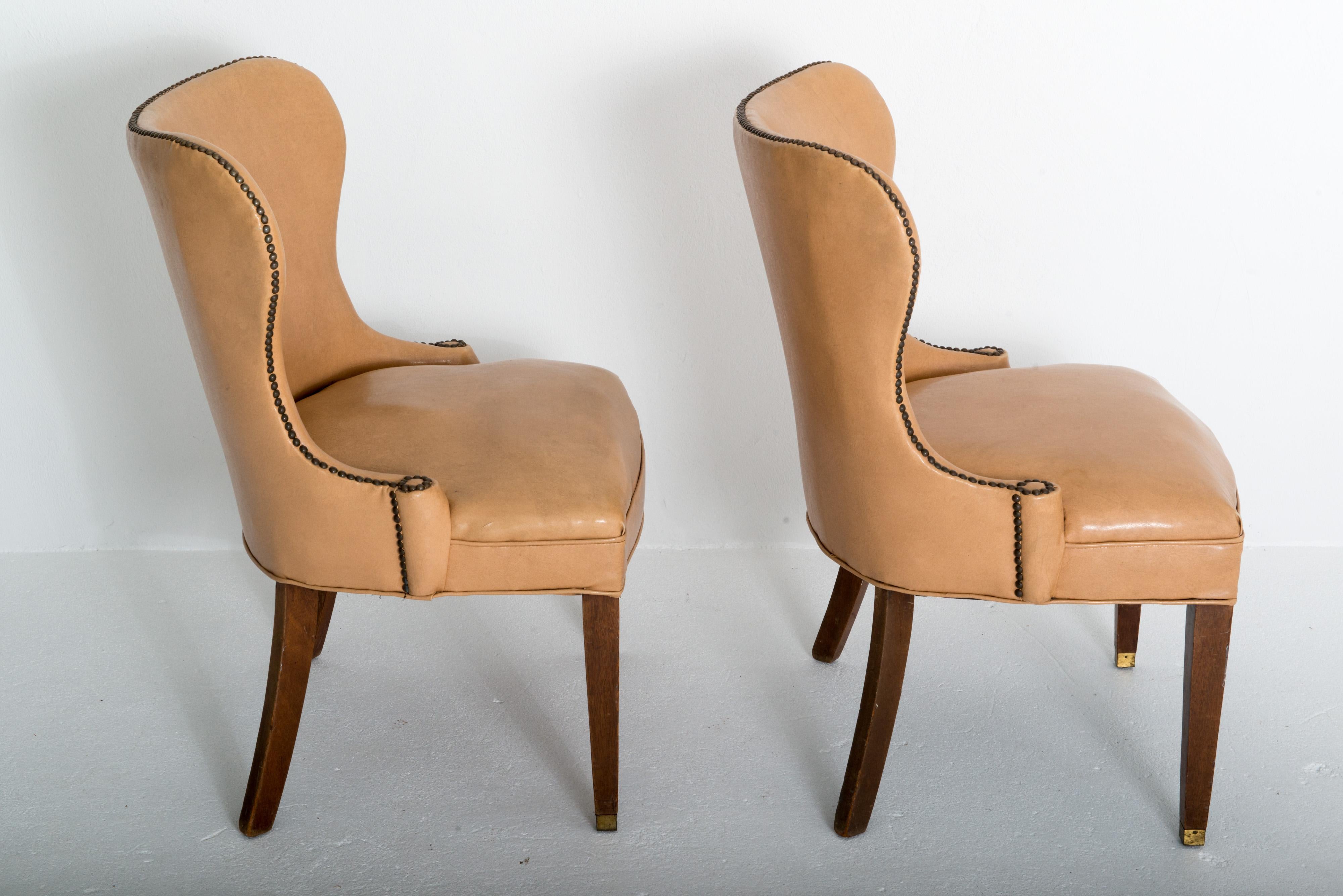 Pair of Grosfeld House Beige Faux Leather Club Chairs For Sale 2
