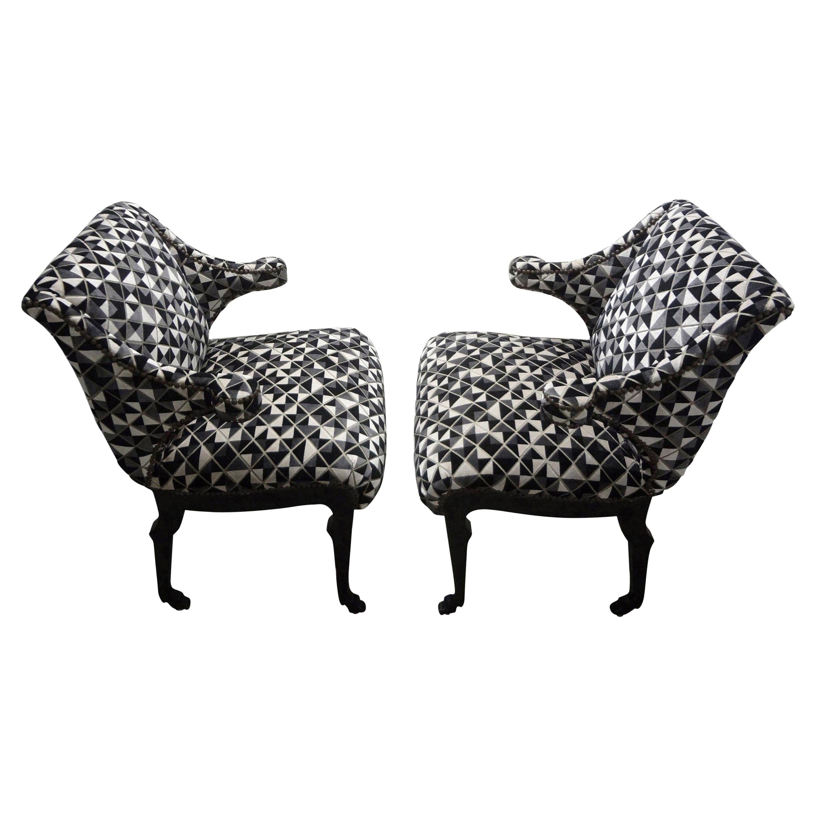 Pair of Grosfeld House Ebonized Chairs With Hoof Feet