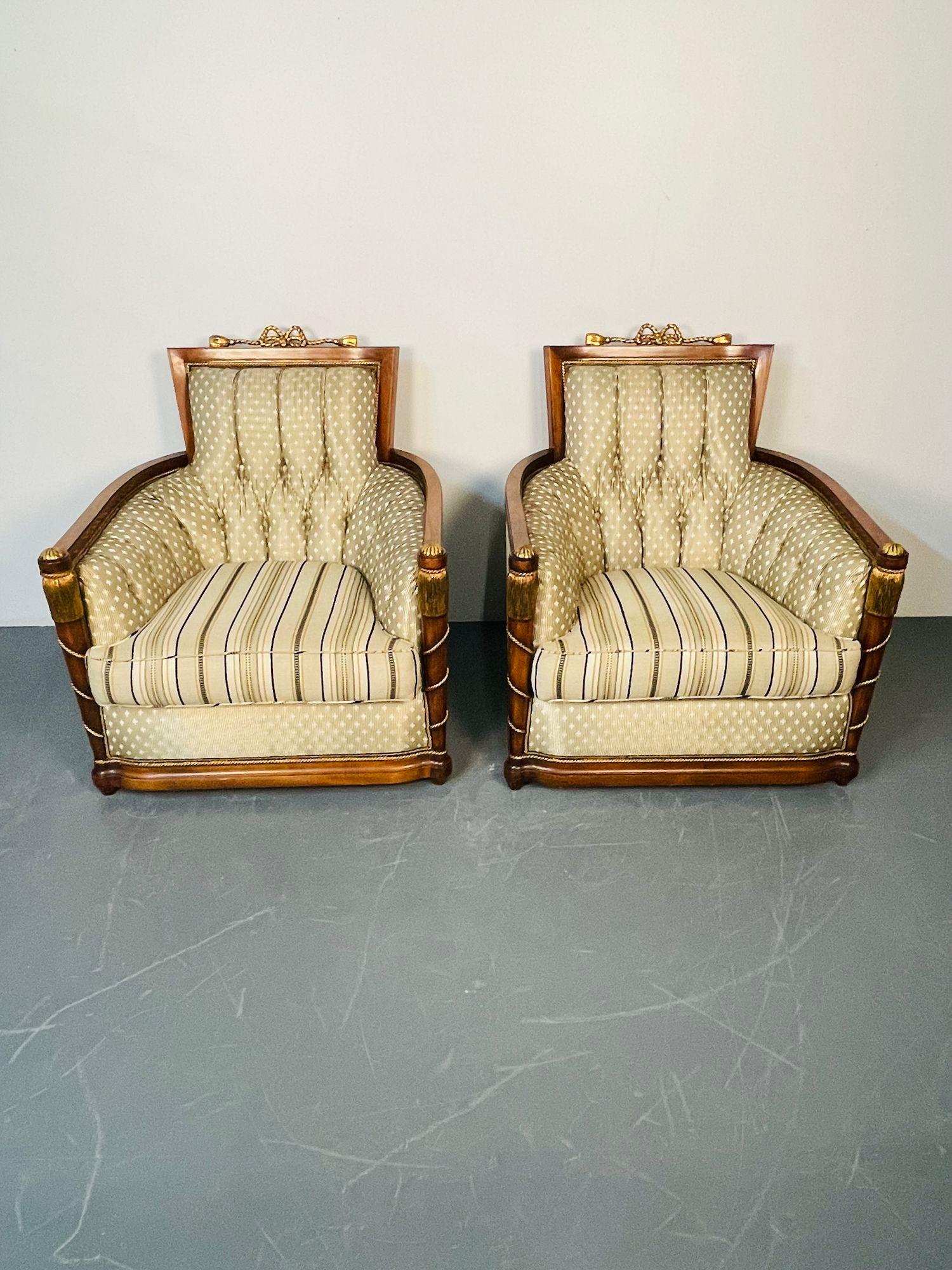Mid-Century Modern Pair of Grosfeld House Hi Back Arm Chairs, Bergere or Lounge Chairs