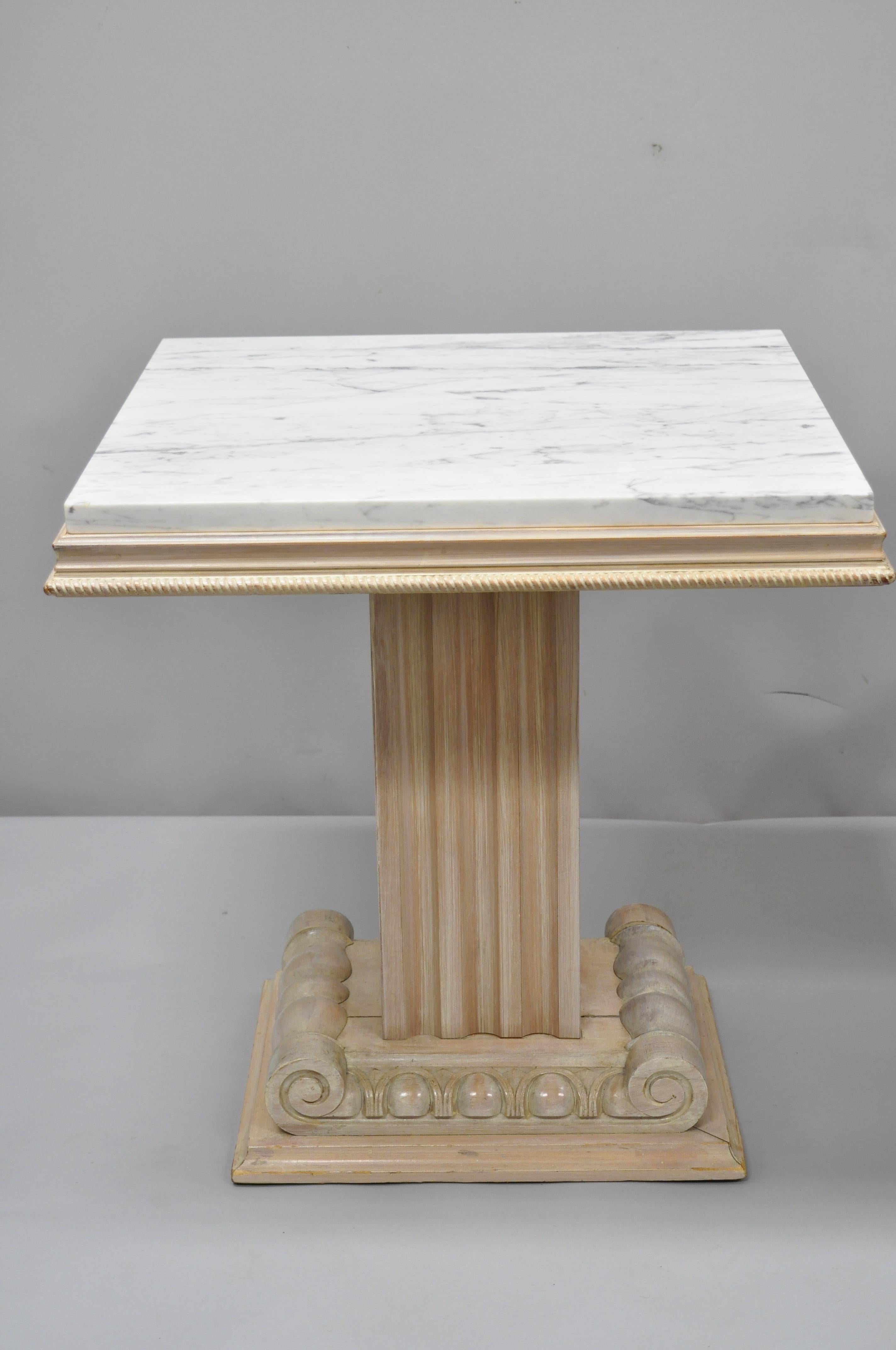 Pair of Grosfeld House Hollywood Regency Column Pedestal Marble Top Side Tables 6
