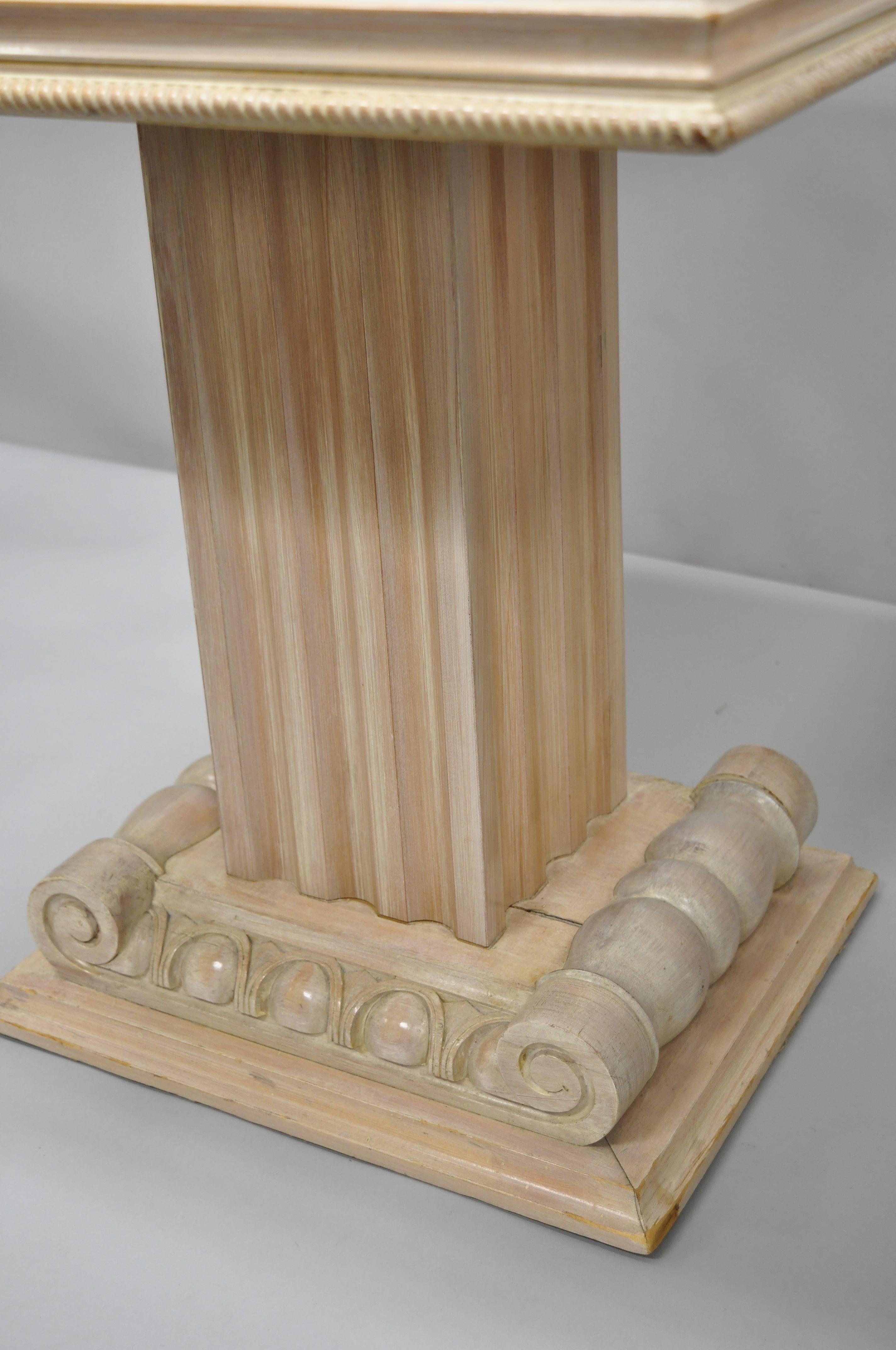 20th Century Pair of Grosfeld House Hollywood Regency Column Pedestal Marble Top Side Tables