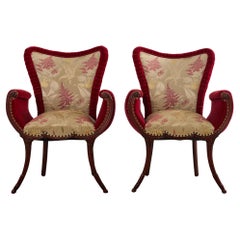 Pair of Grosfeld House Hollywood Regency Mahogany Armchairs