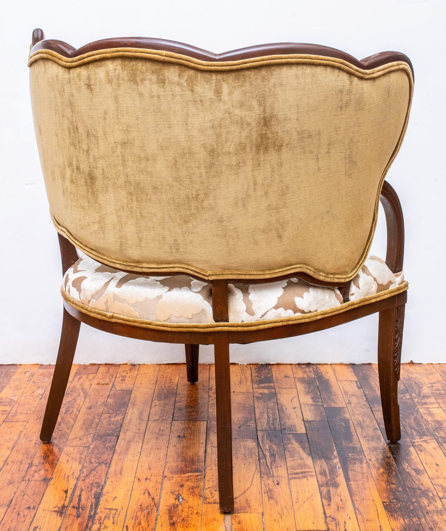 Fabric Pair of Grosfeld House Mahogany Framed Leaf Chairs