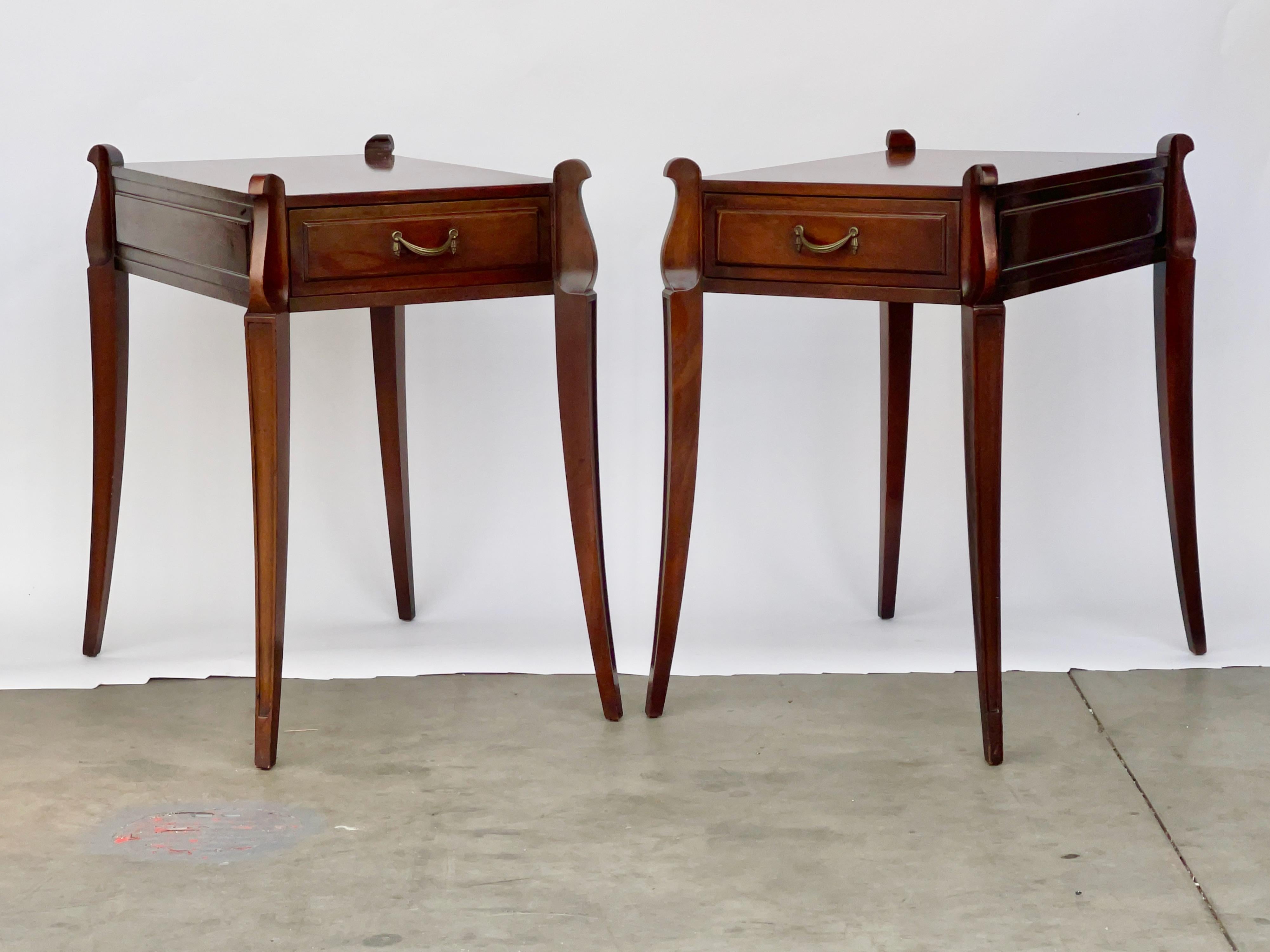 Hollywood Regency Pair of Grosfeld House No. 3726A Mahogany End Tables For Sale
