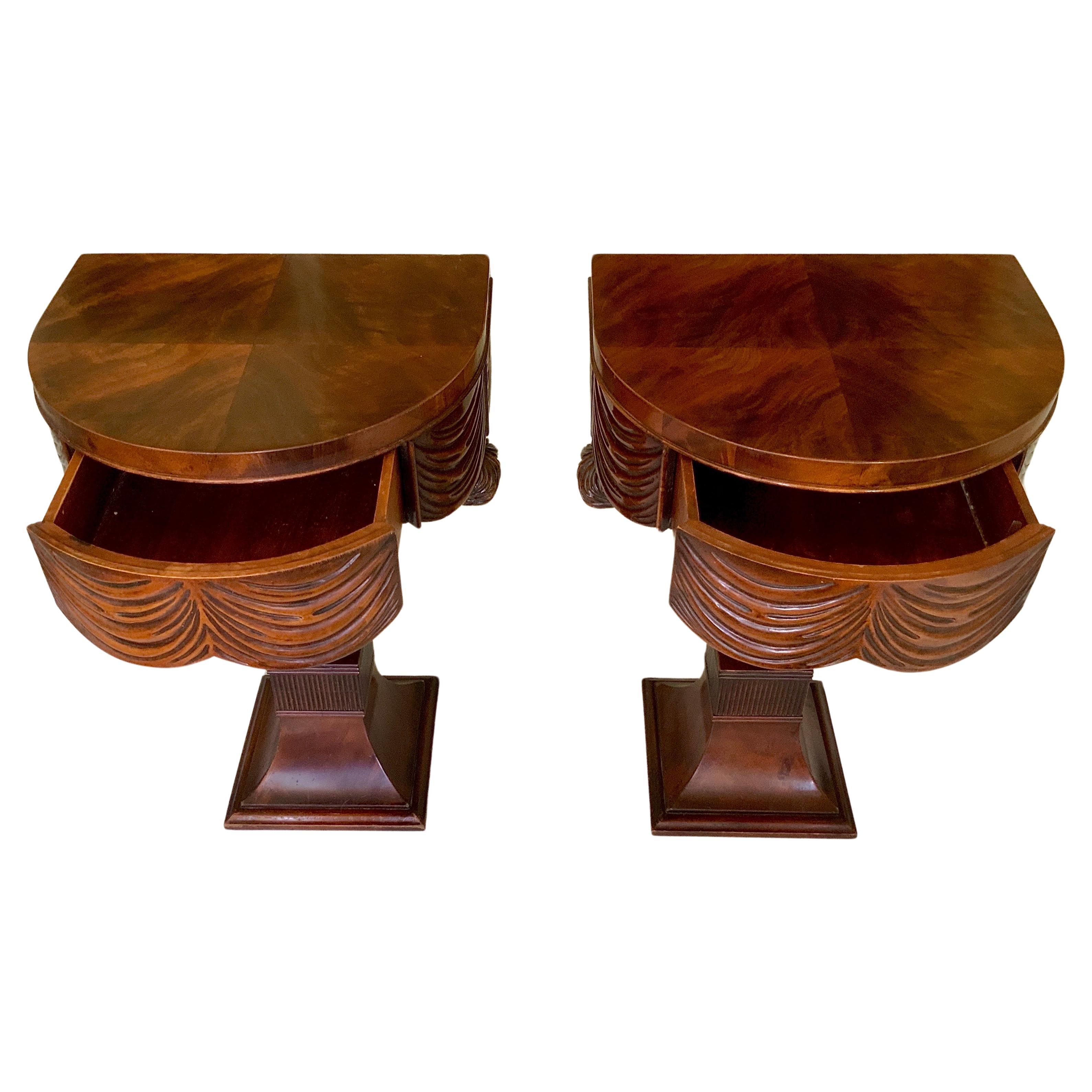 Hand-Crafted Pair of Grosfeld House Plume Draped Side Tables Nightstands Hollywood Regency For Sale