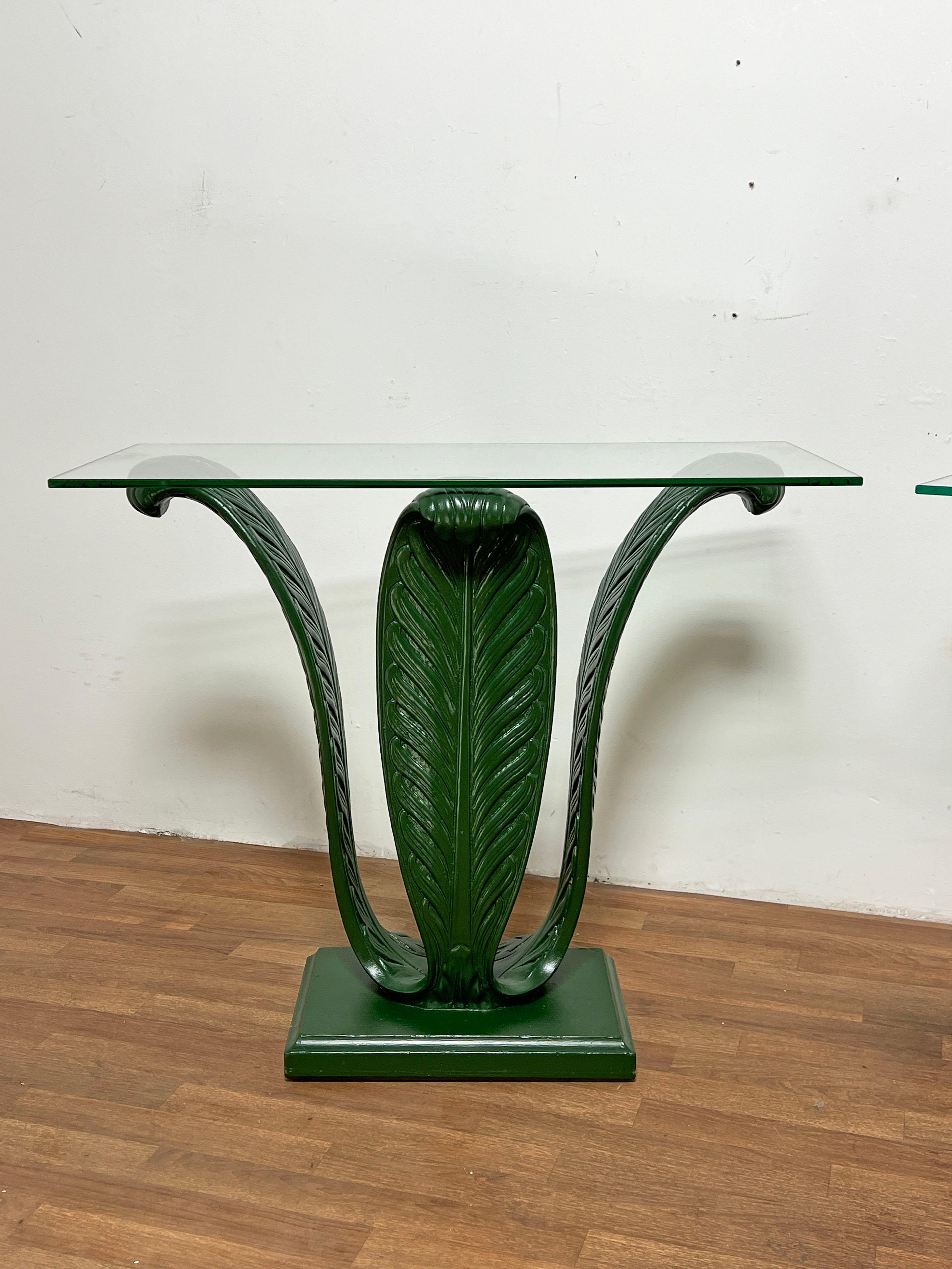 Art Deco Pair of Grosfeld House Style Plumed Console Tables Circa 1930s For Sale