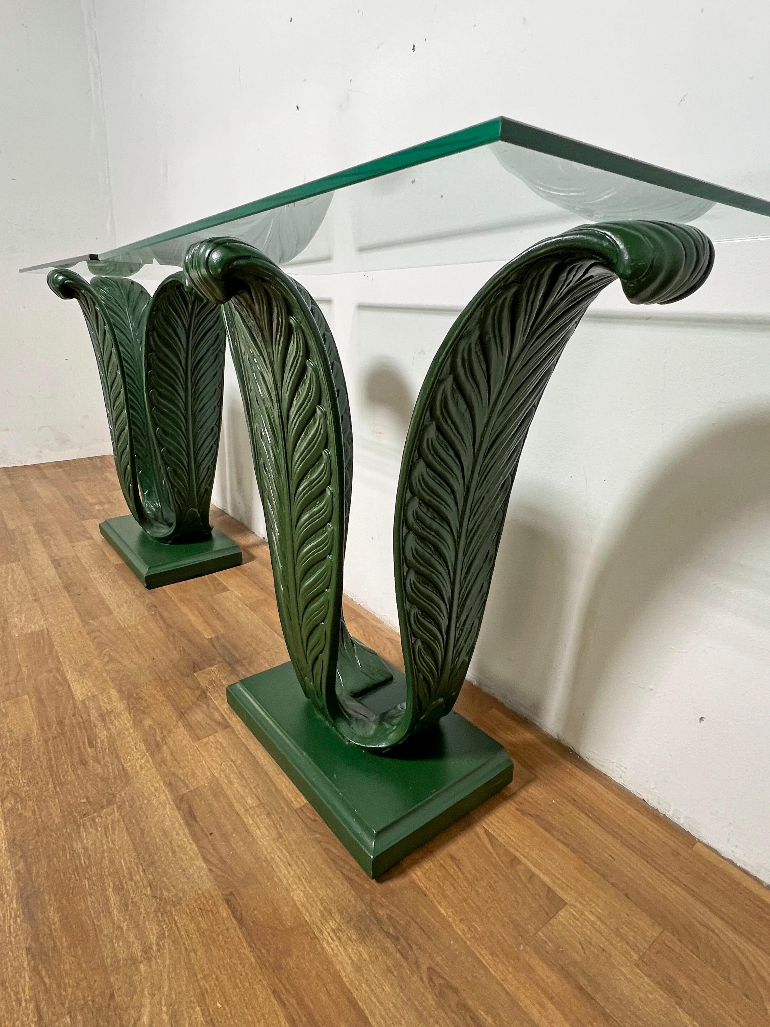 Mid-20th Century Pair of Grosfeld House Style Plumed Console Tables Circa 1930s For Sale