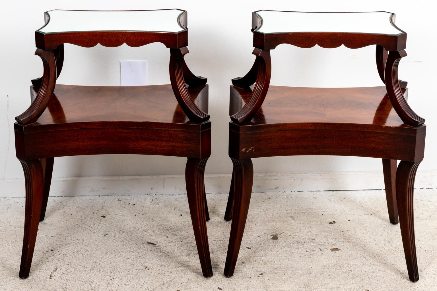 Hollywood Regency Pair of Grosfeld House Tables with Mirrored Tops For Sale