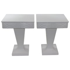 Pair of Grosfeld House White Drapery Night Stands End Tables