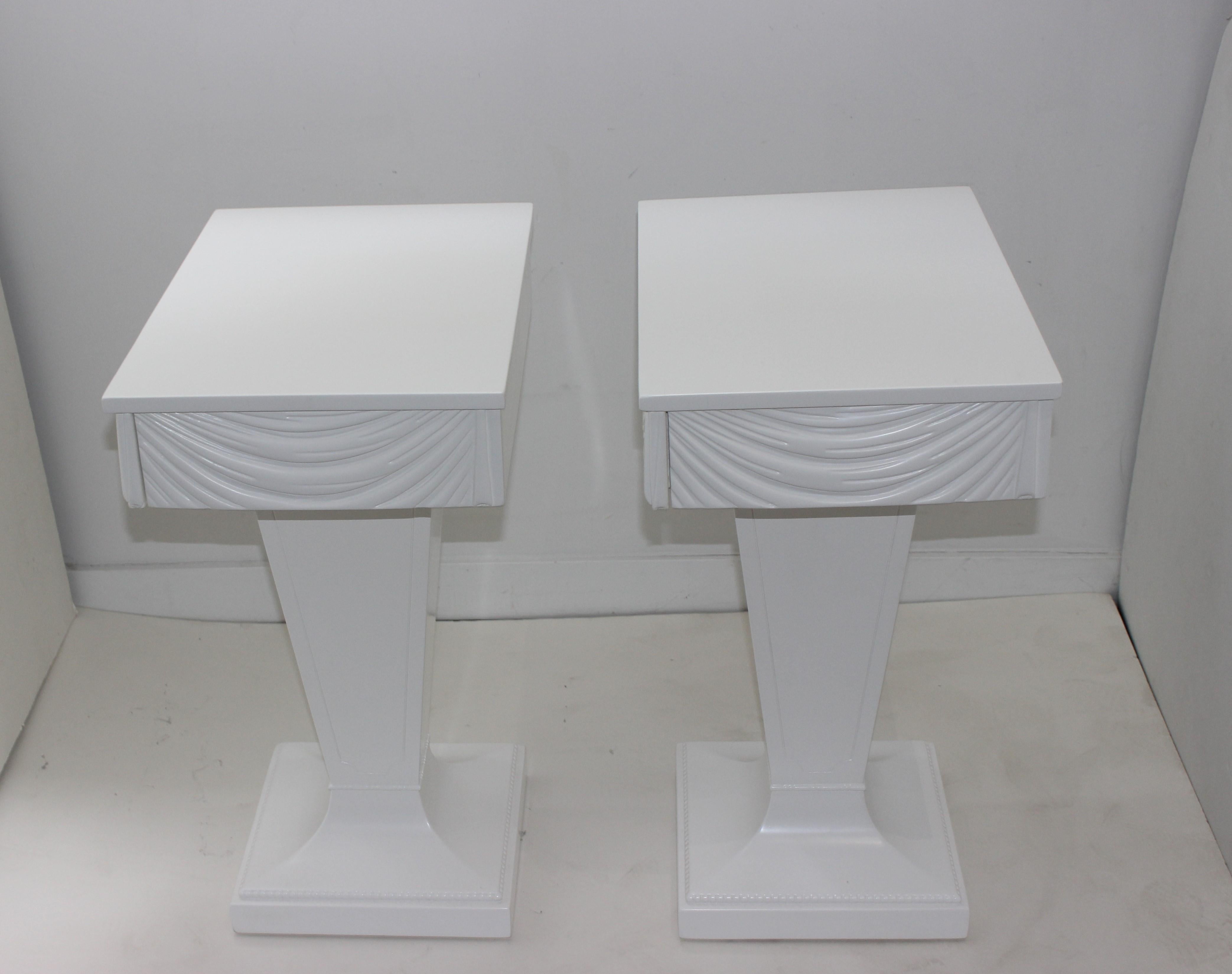 Pair of Grosfeld House White Drapery Nightstands End Tables 2