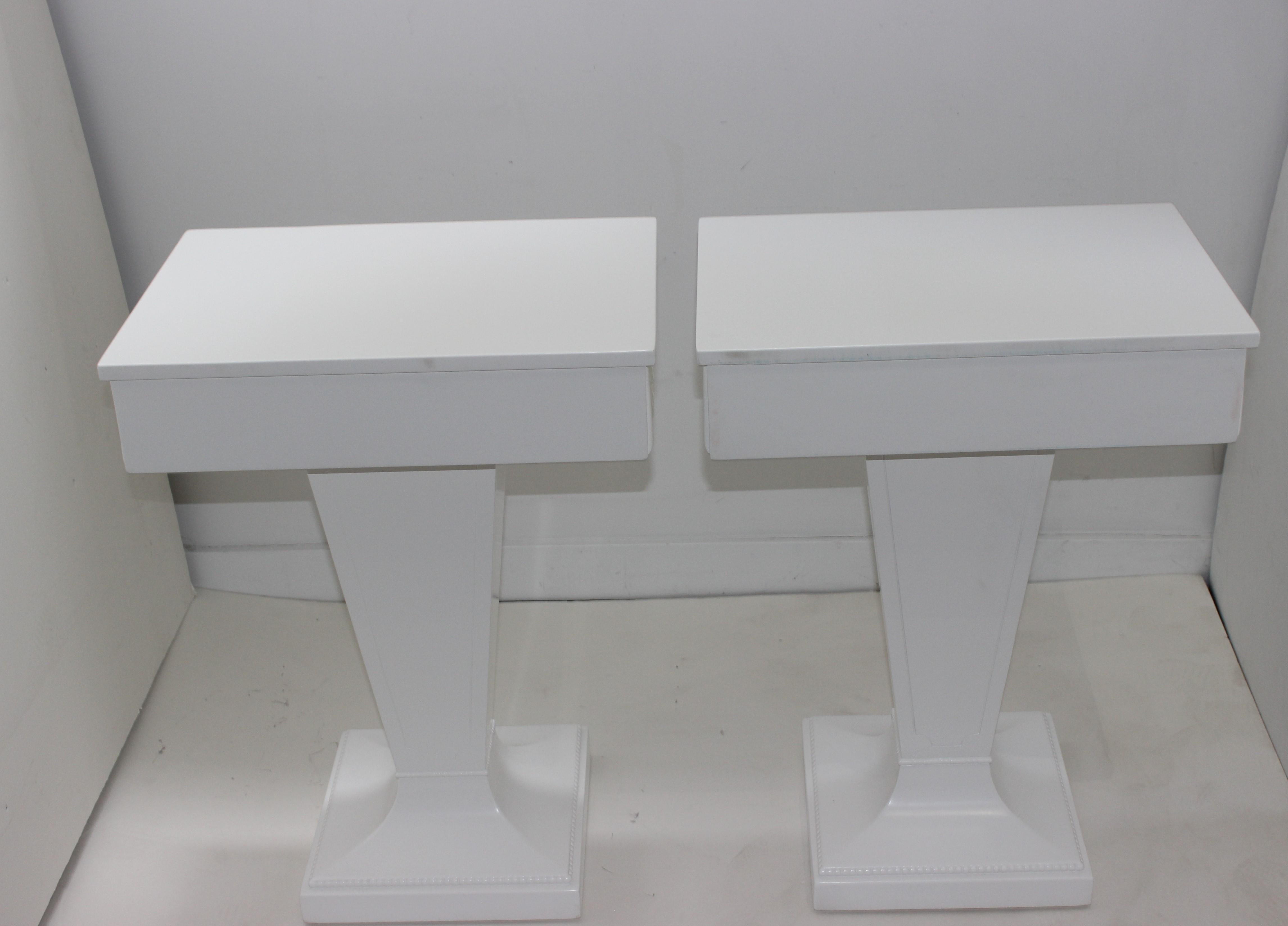 Pair of Grosfeld House White Drapery Nightstands End Tables 3