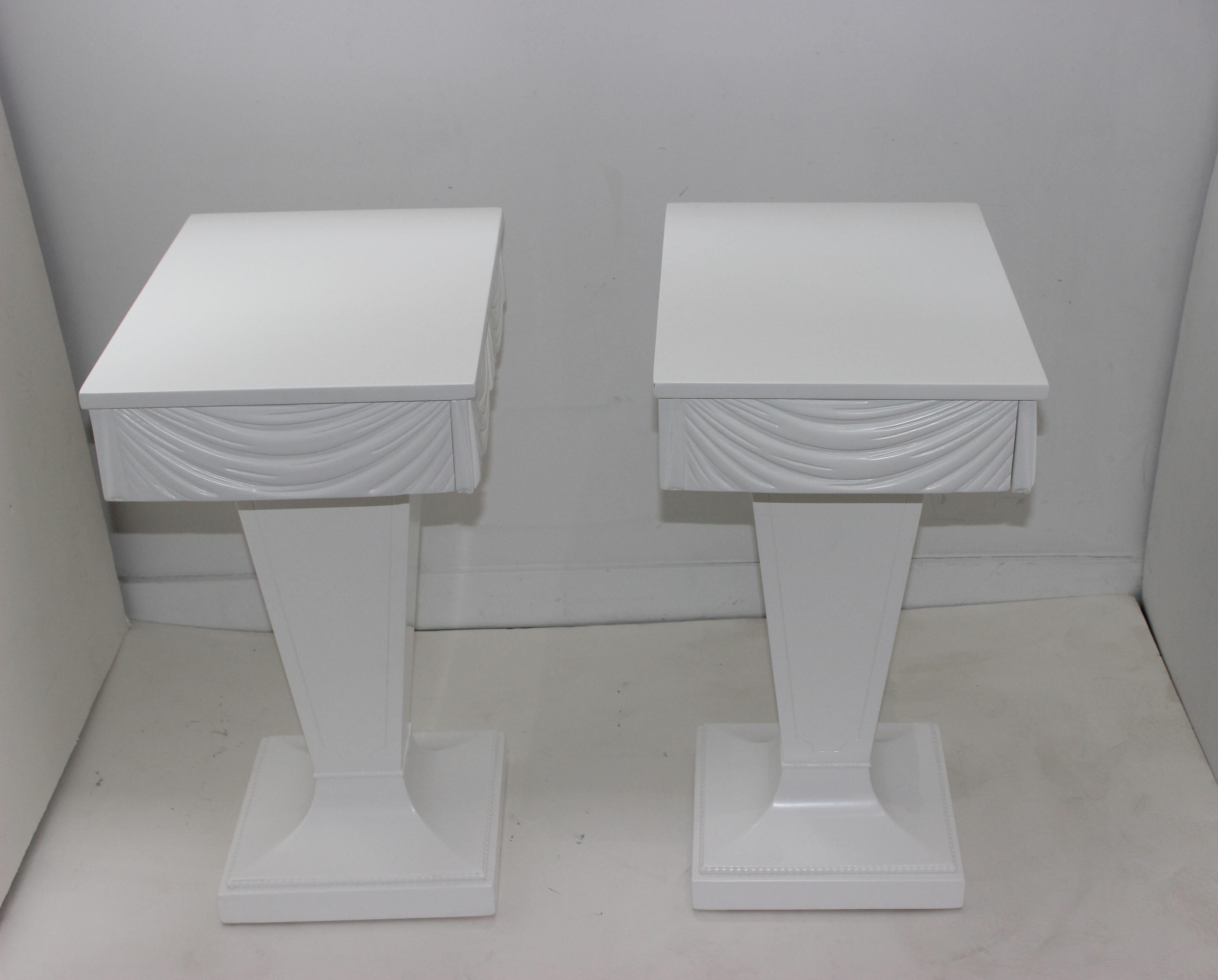 Pair of Grosfeld House White Drapery Nightstands End Tables 4