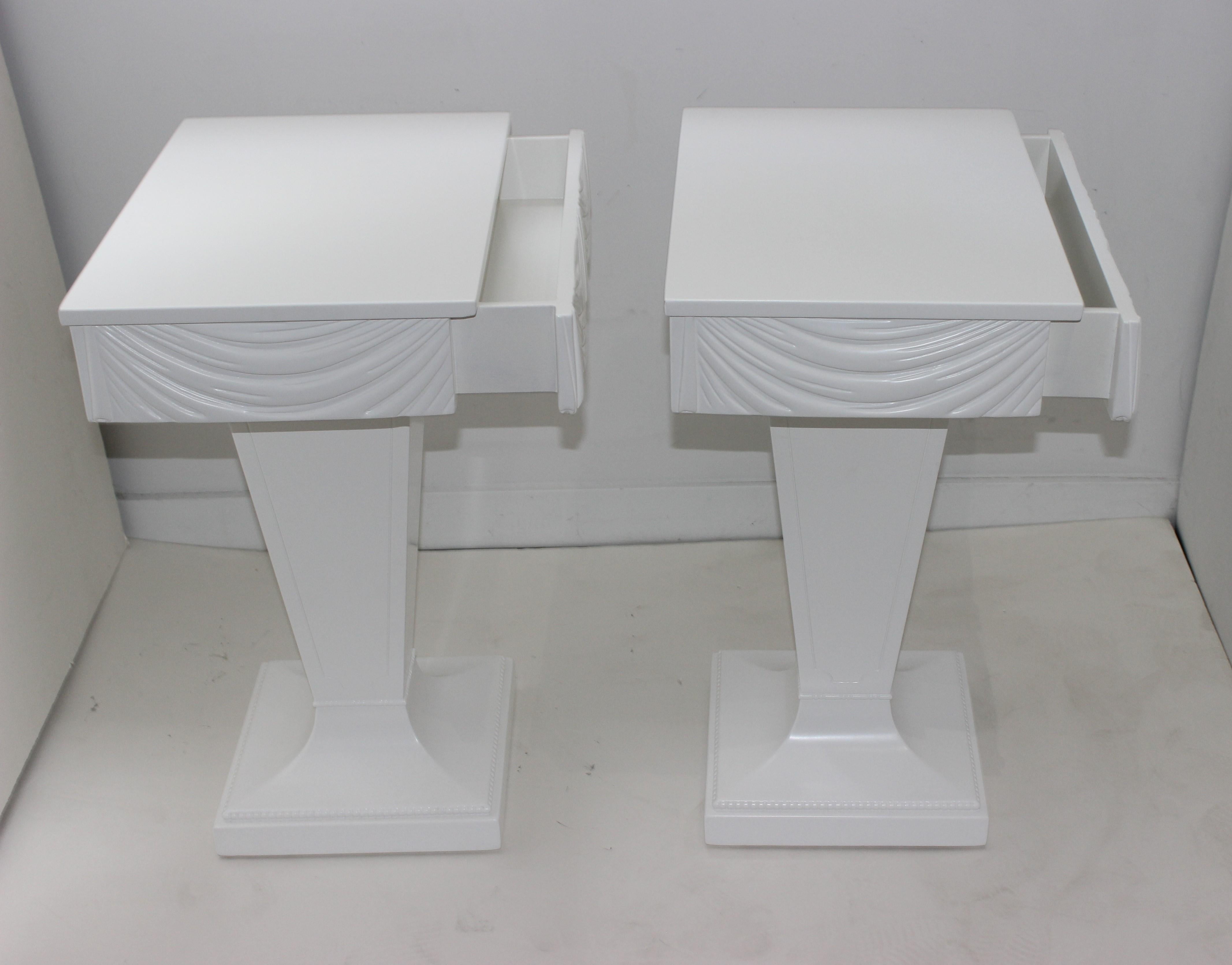 Pair of Grosfeld House White Drapery Nightstands End Tables 5
