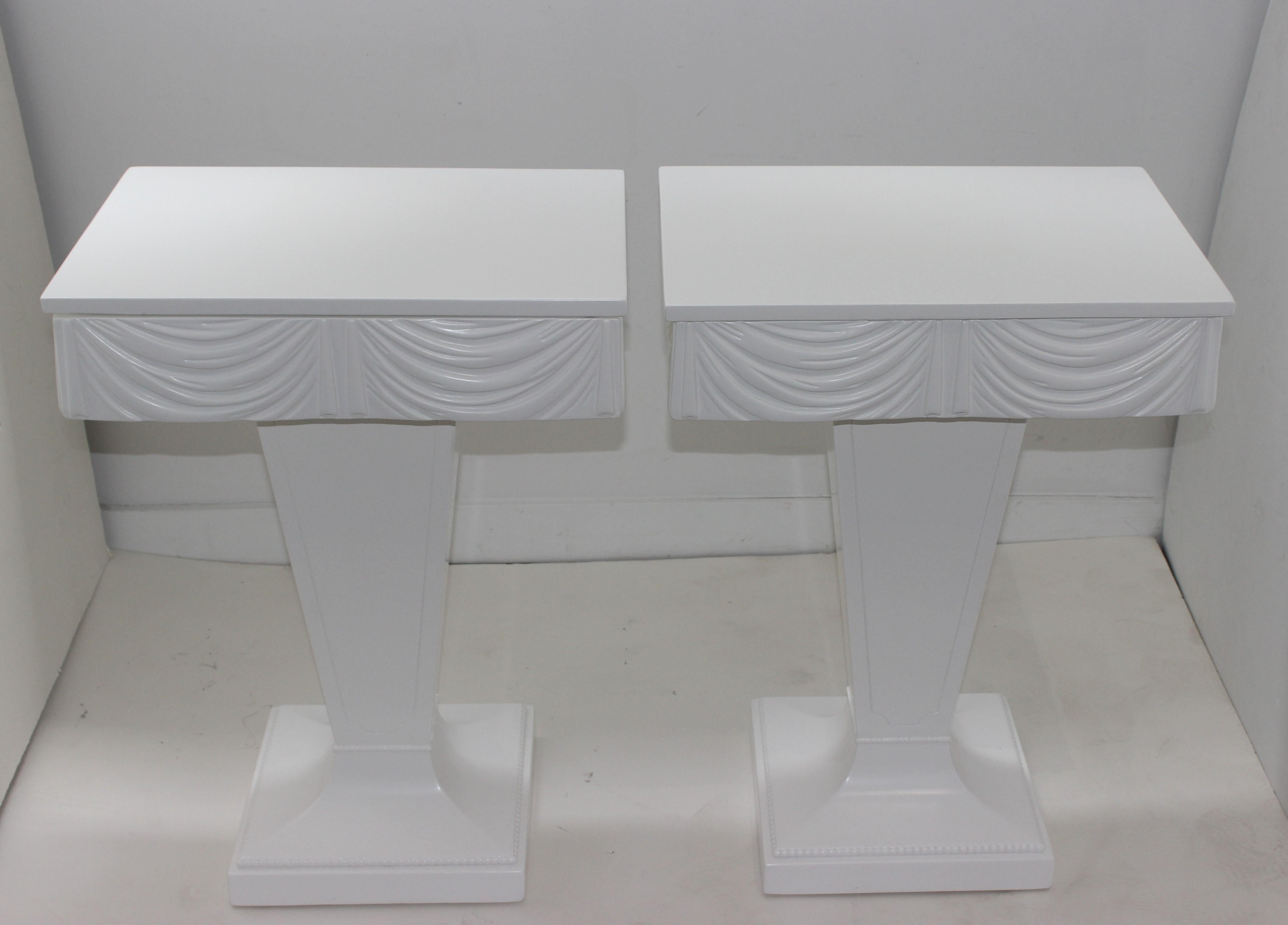 Pair of Grosfeld House White Drapery Nightstands End Tables 6