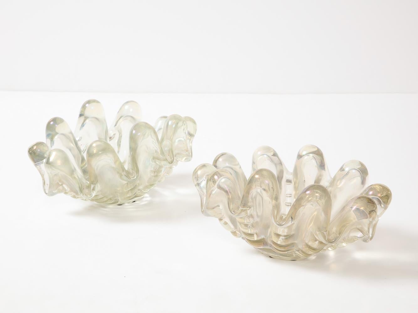 Mid-Century Modern Pair of Grosse Costolature Shell Bowls by Ercole Barovier for Barovier & Toso