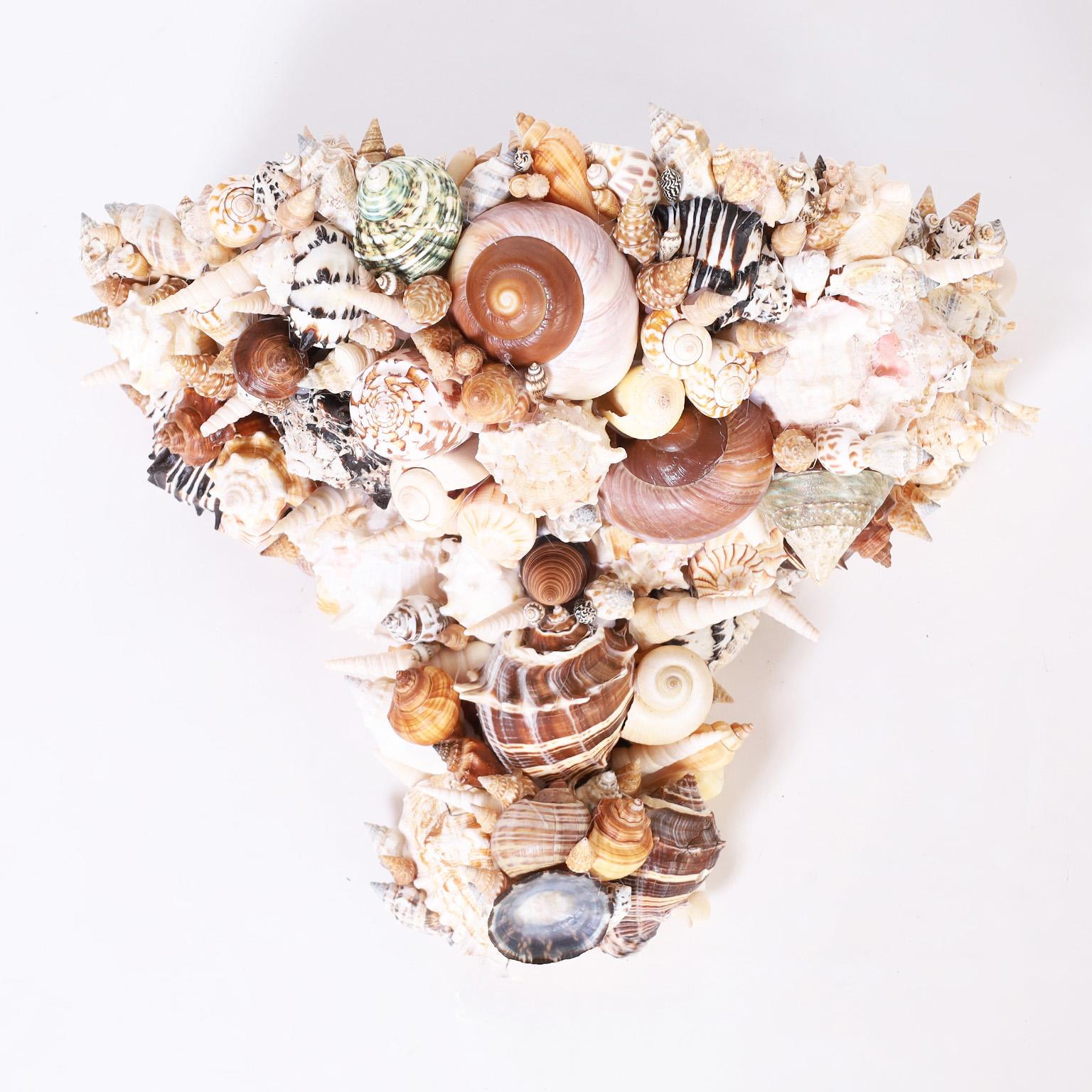 American Pair of Grotto Seashell Encrusted Wall Brackets