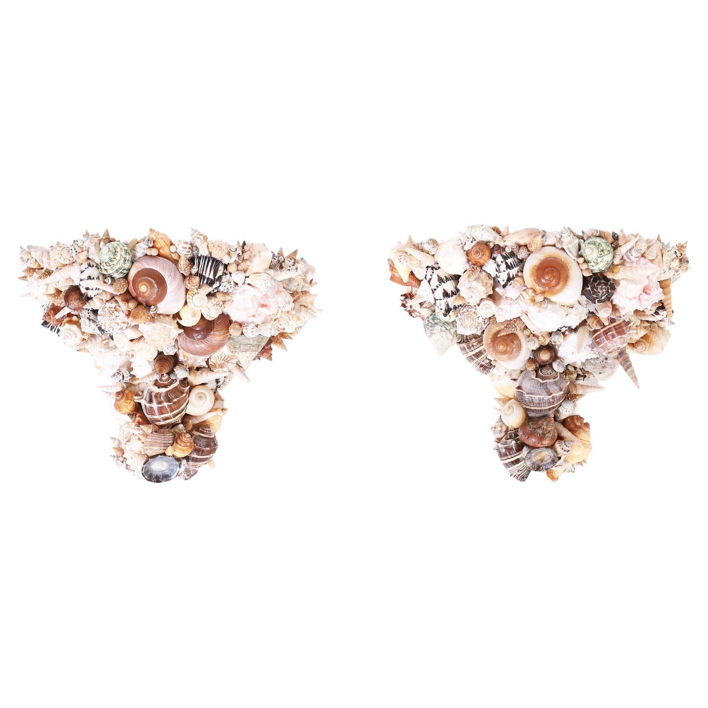 Pair of Grotto Seashell Encrusted Wall Brackets