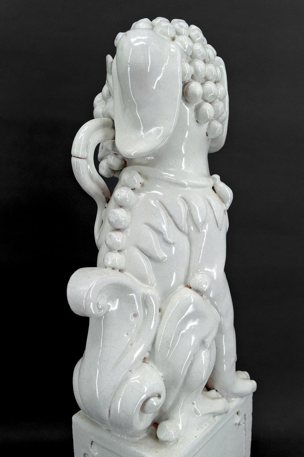 Pair of Guardian Lions / Fo Dogs / Shizi, White Ceramic, China, Qing Era, 19th  For Sale 7