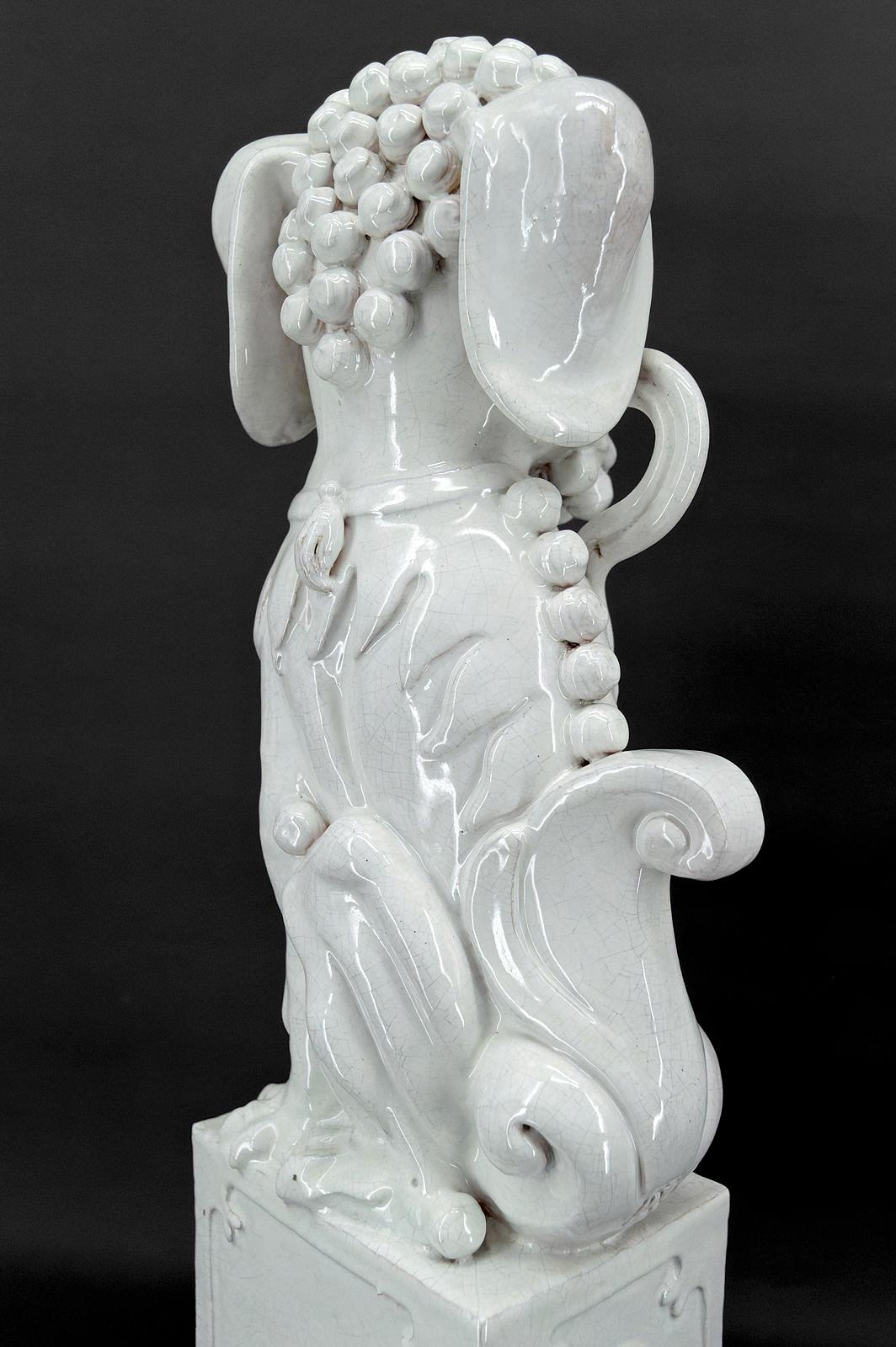 Pair of Guardian Lions / Fo Dogs / Shizi, White Ceramic, China, Qing Era, 19th  For Sale 9