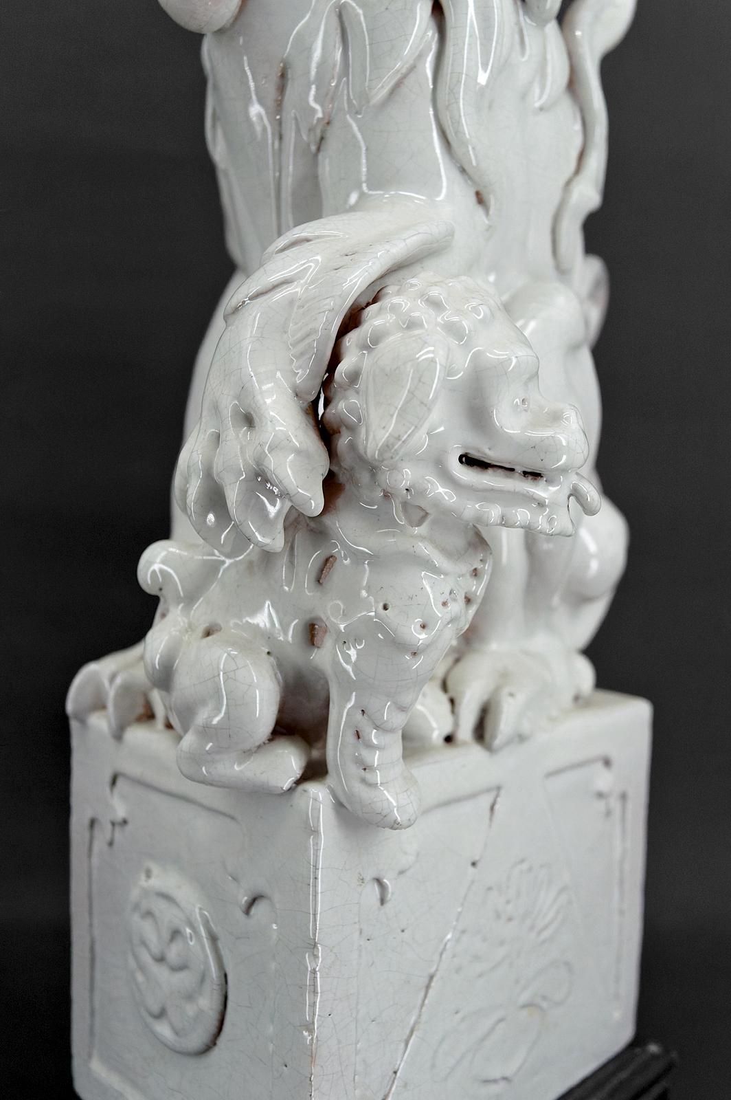 Pair of Guardian Lions / Fo Dogs / Shizi, White Ceramic, China, Qing Era, 19th  For Sale 12