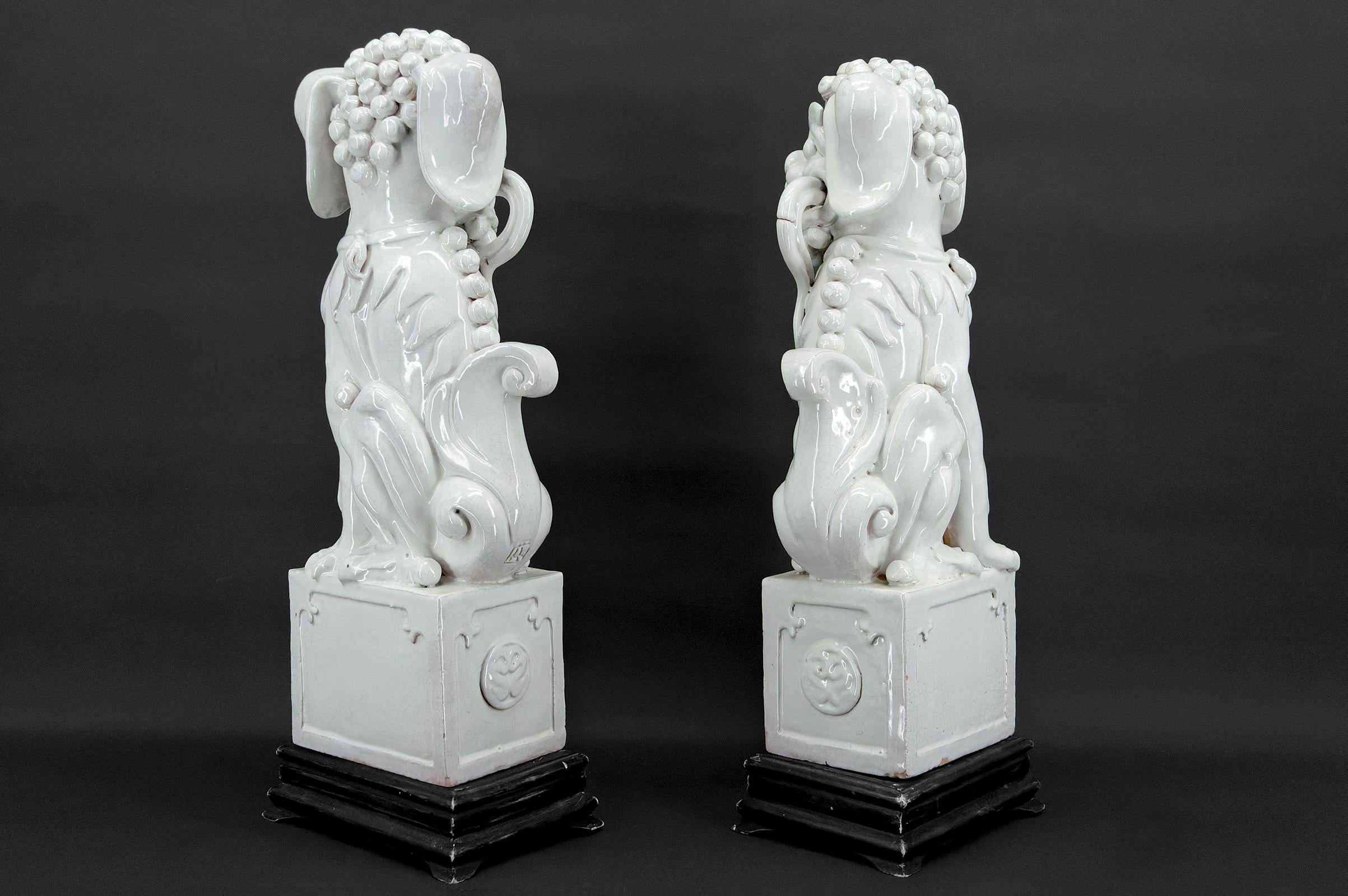 Chinese Export Pair of Guardian Lions / Fo Dogs / Shizi, White Ceramic, China, Qing Era, 19th  For Sale