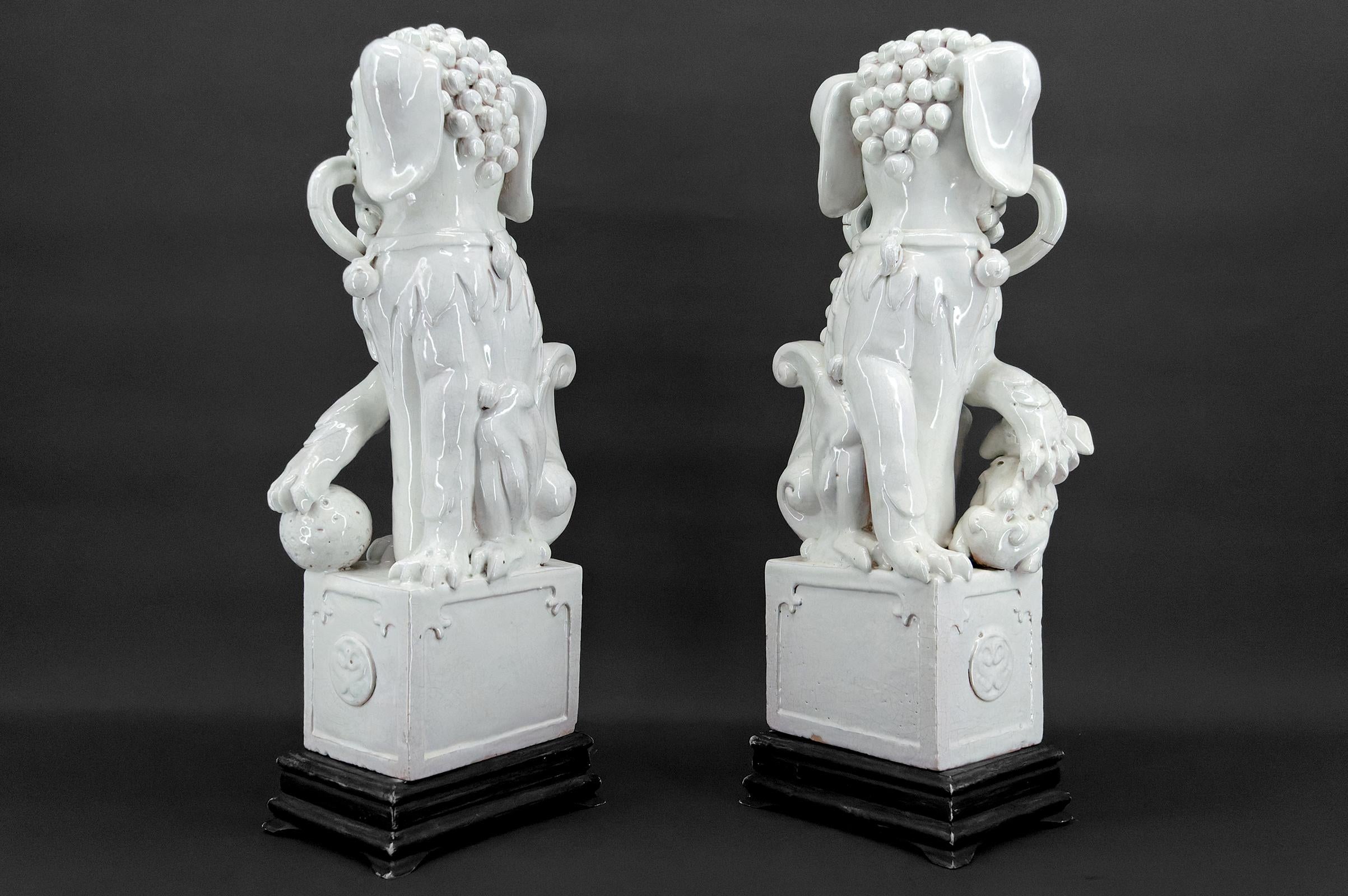 Chinese Pair of Guardian Lions / Fo Dogs / Shizi, White Ceramic, China, Qing Era, 19th  For Sale