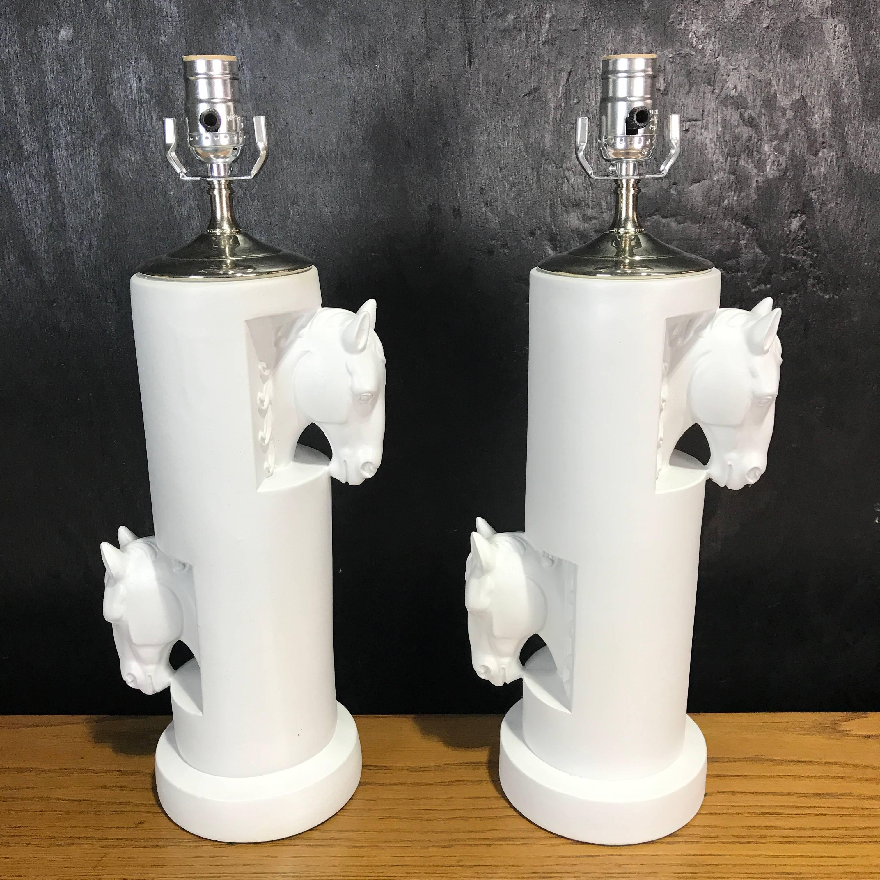 Late 20th Century Pair of Gucci Blanc de Chine Equestrian Lamps