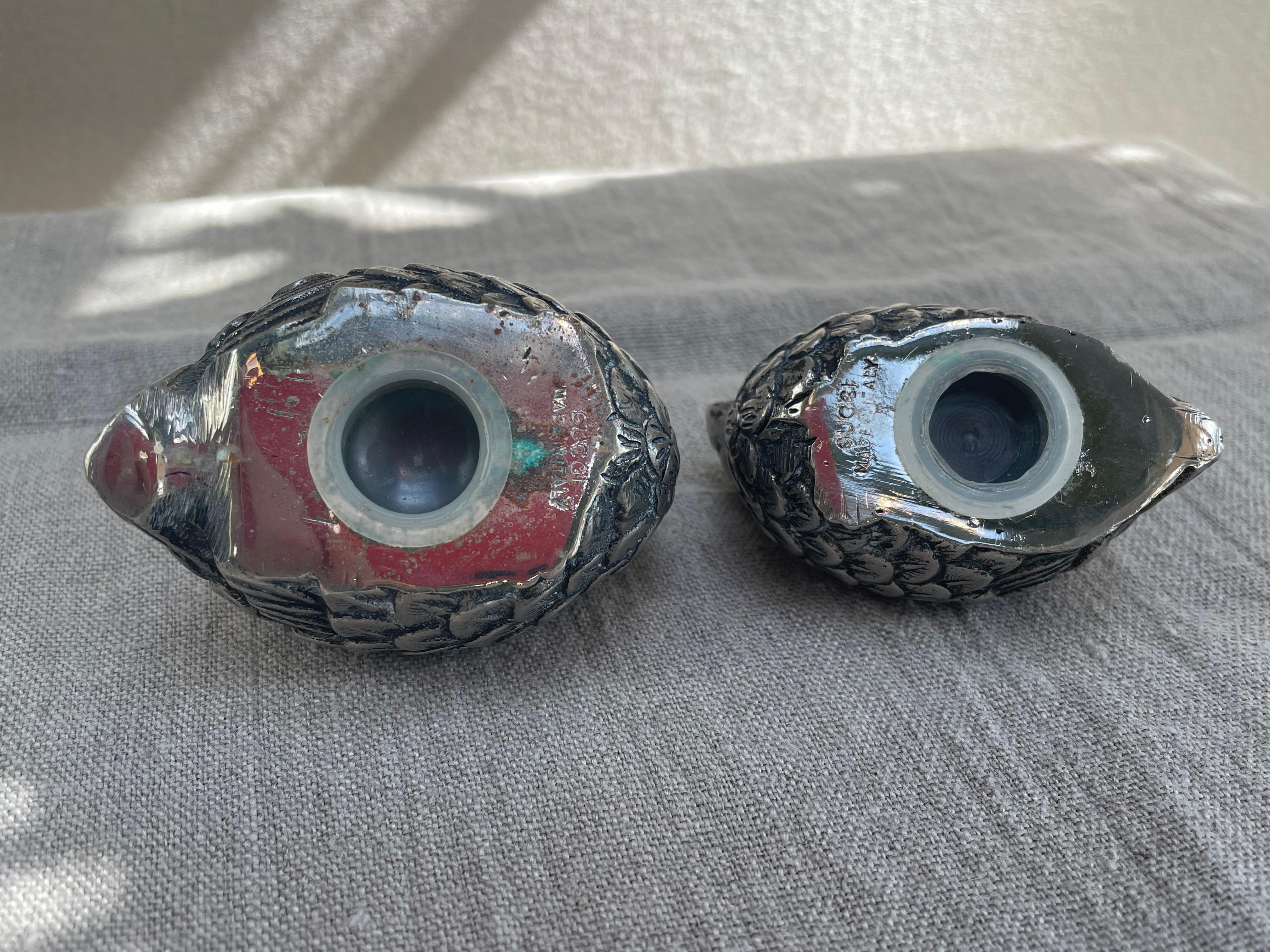 Fine XX secolo Coppia di Shakers in argento con figure di quaglie, Italia, anni '70 in vendita
