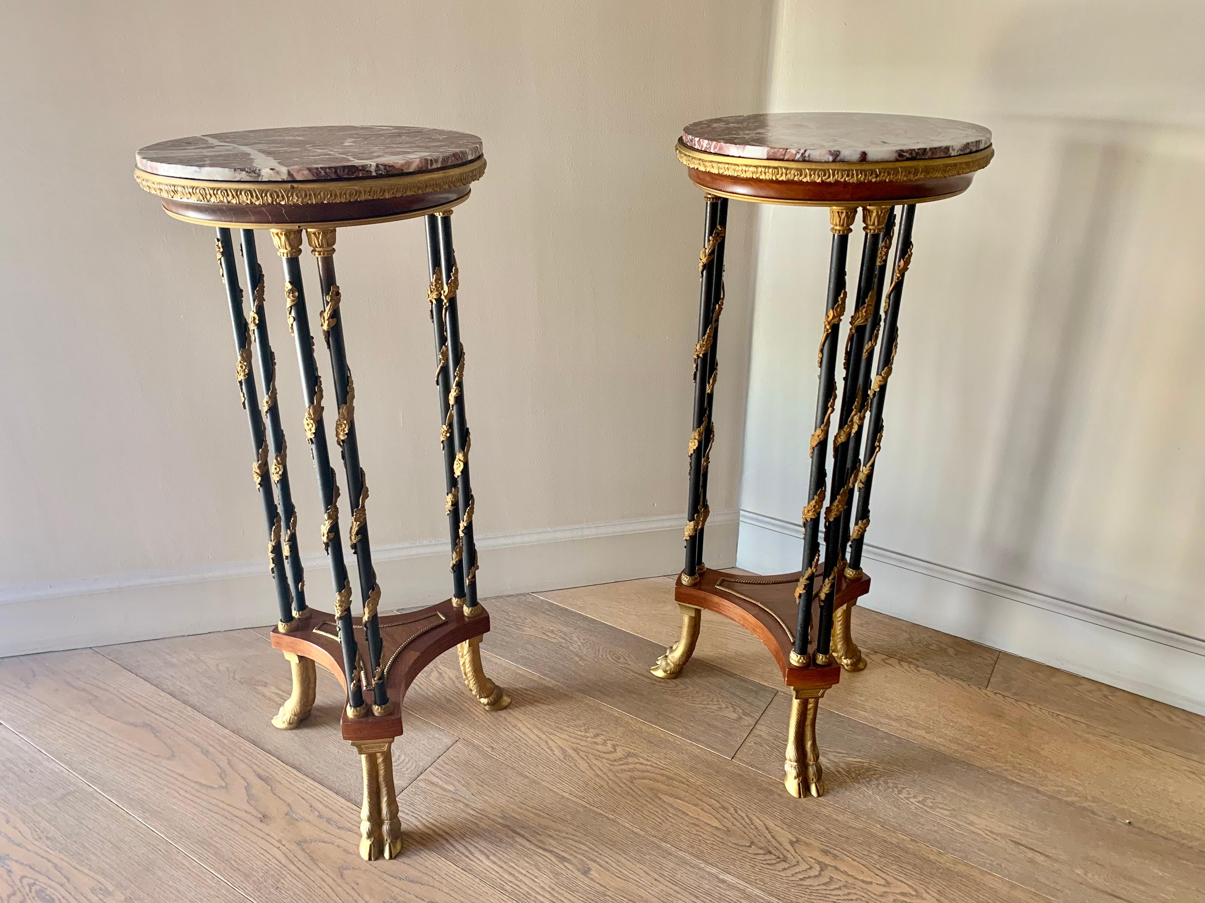 Pair of Gueridon in Bronze with Marble Top For Sale
