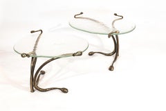 Pair of Gueridon Table By Lothar Klute with blown Glass