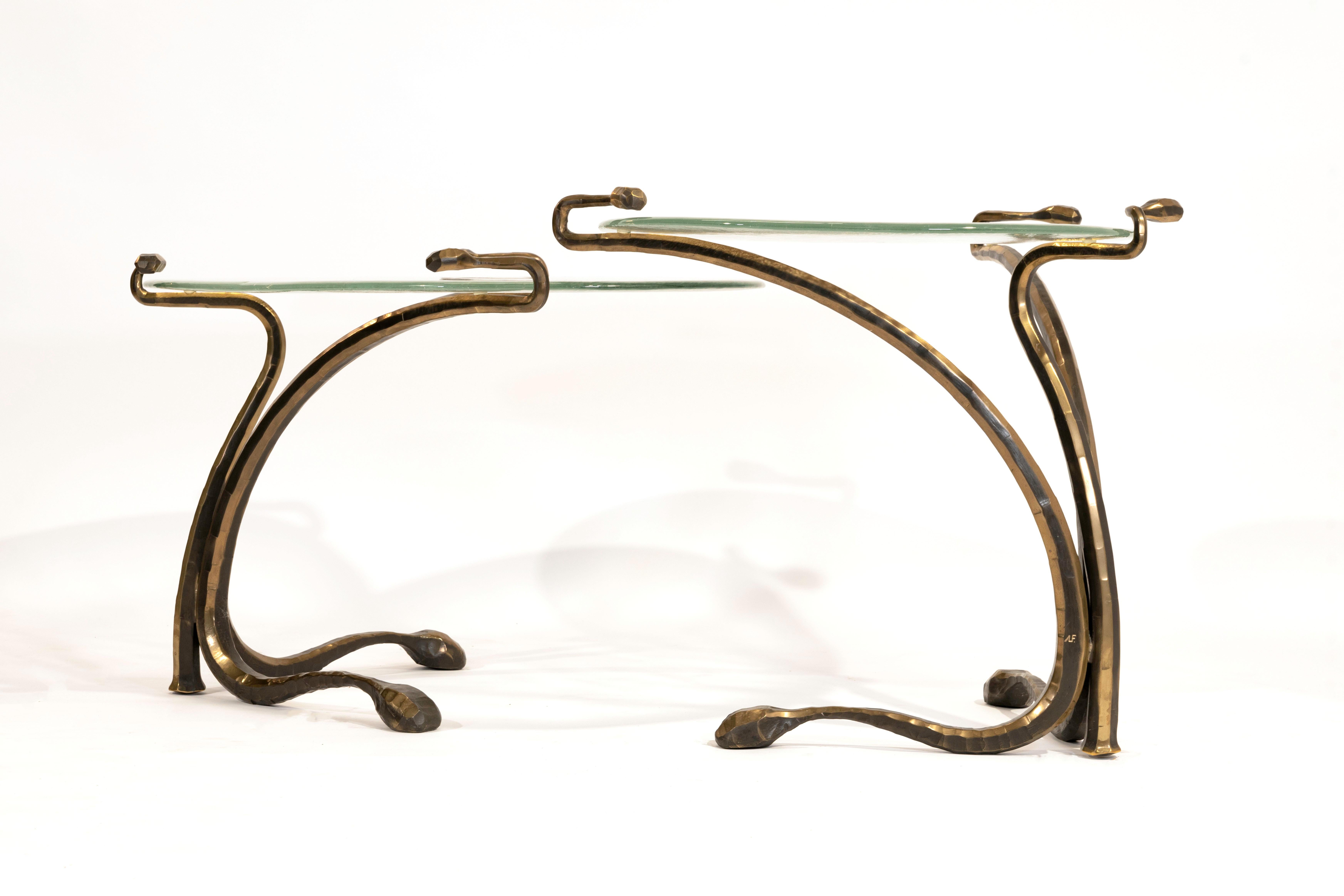 Paar Gueridon-Tisch von Lothar Klute mit mundgeblasenem Glas (Moderne der Mitte des Jahrhunderts) im Angebot