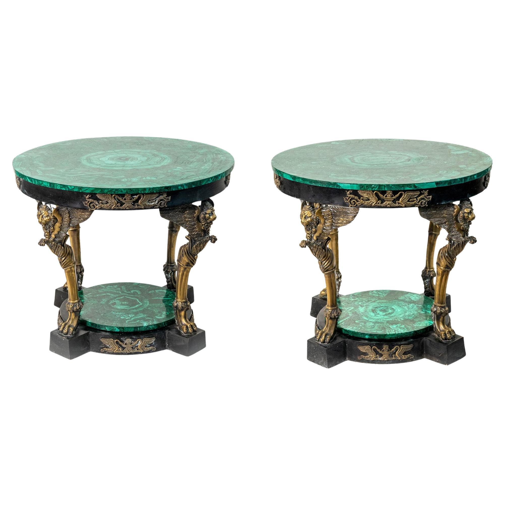 Coppia di tavoli Gueridon, Malachite