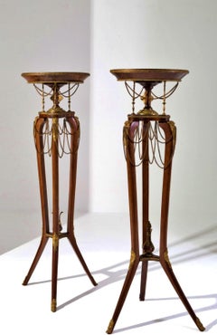 Pair of Gueridon Tripods in Mahogany Wood Napoleon III 19th Century