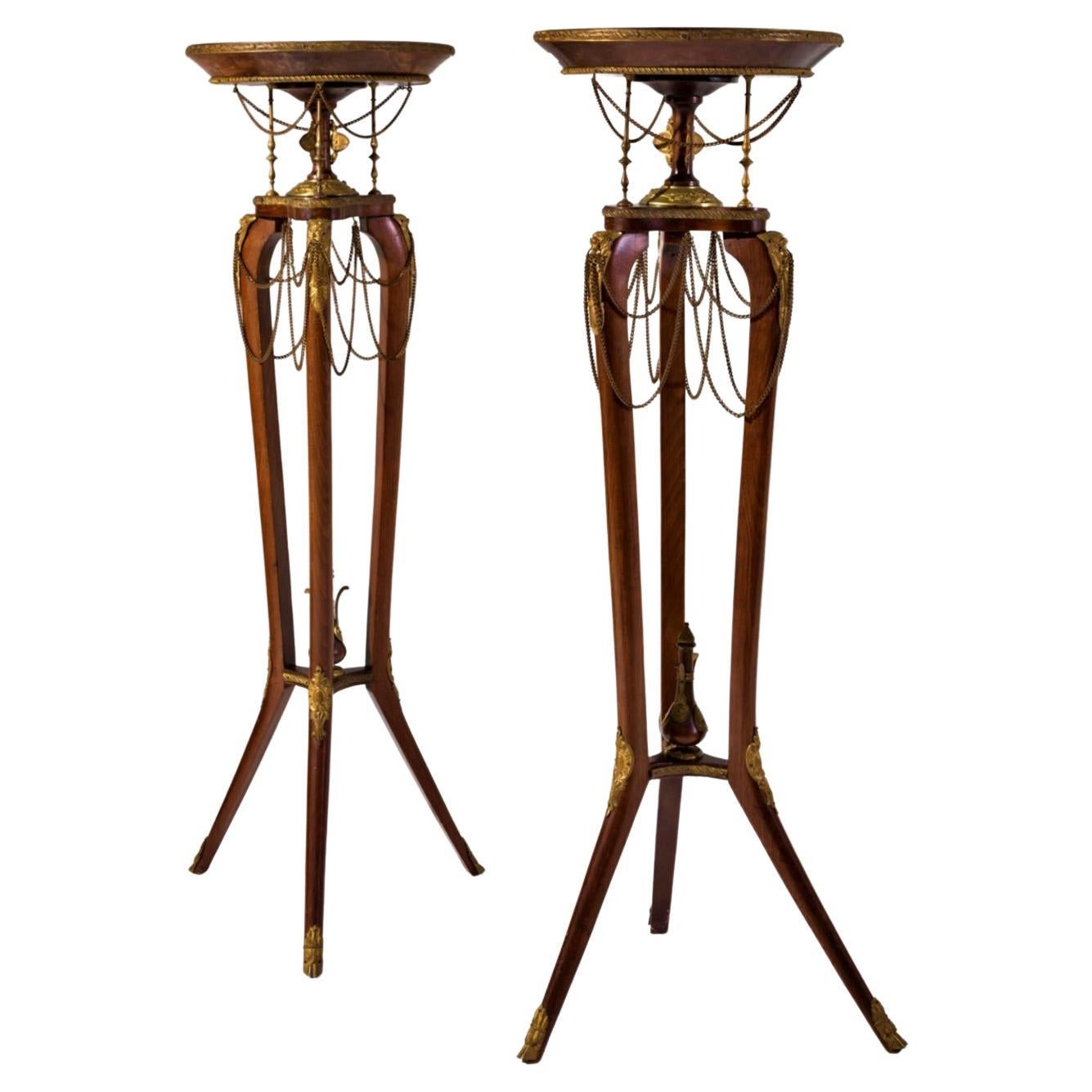 Pair of Gueridon Tripods in Mahogany Wood Napoleon III 19th Century For Sale