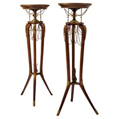 Pair of Gueridon Tripods in Mahogany Wood Napoleon III 19th Century