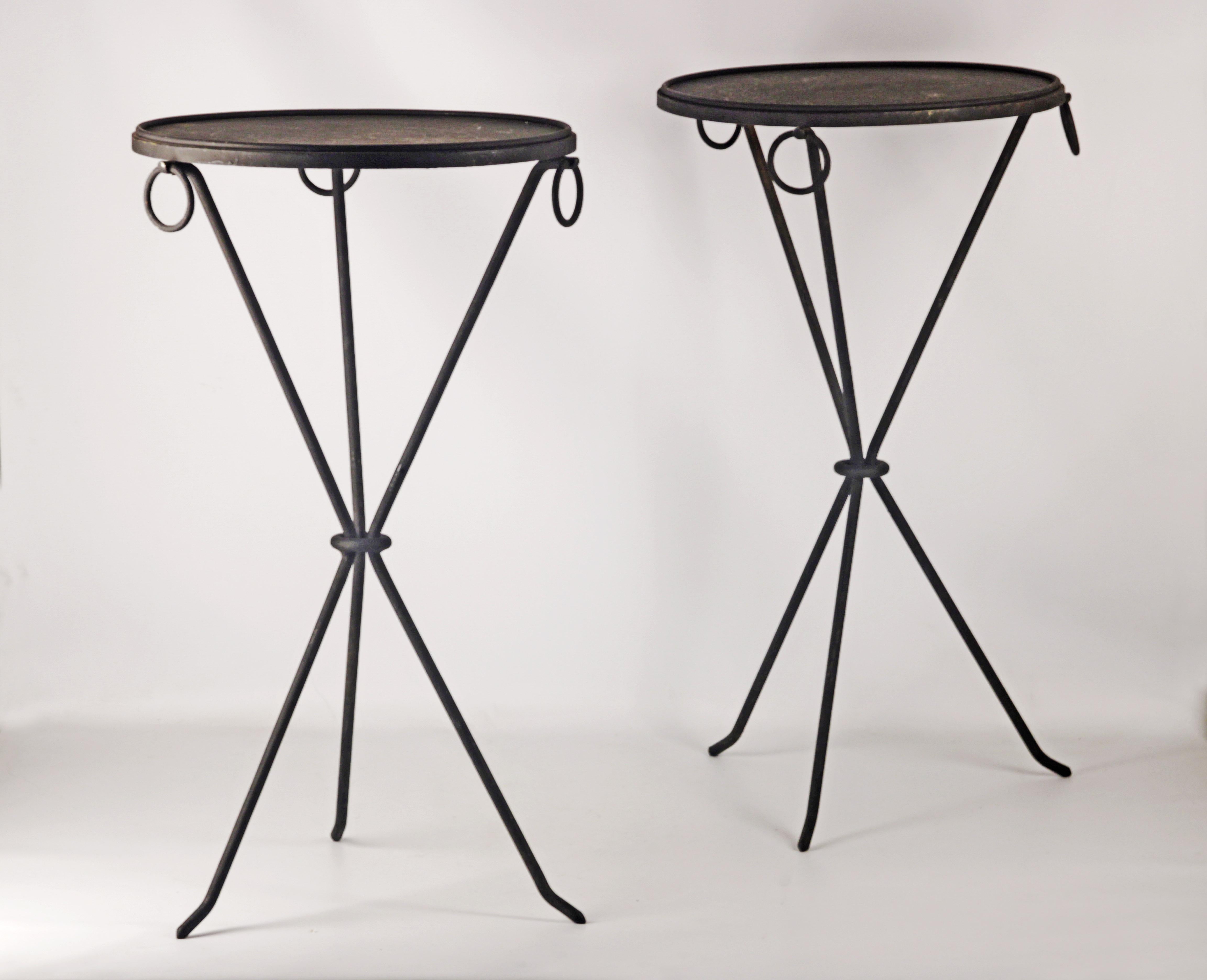 Pair of mid-20th century painted wrought iron guéridon tables by french decorator Jean Michel-Frank for argentine design house Comte, circa 1940.

One of the legendary designer’s most iconic designs, this pair of guéridons by Jean-Michel Frank