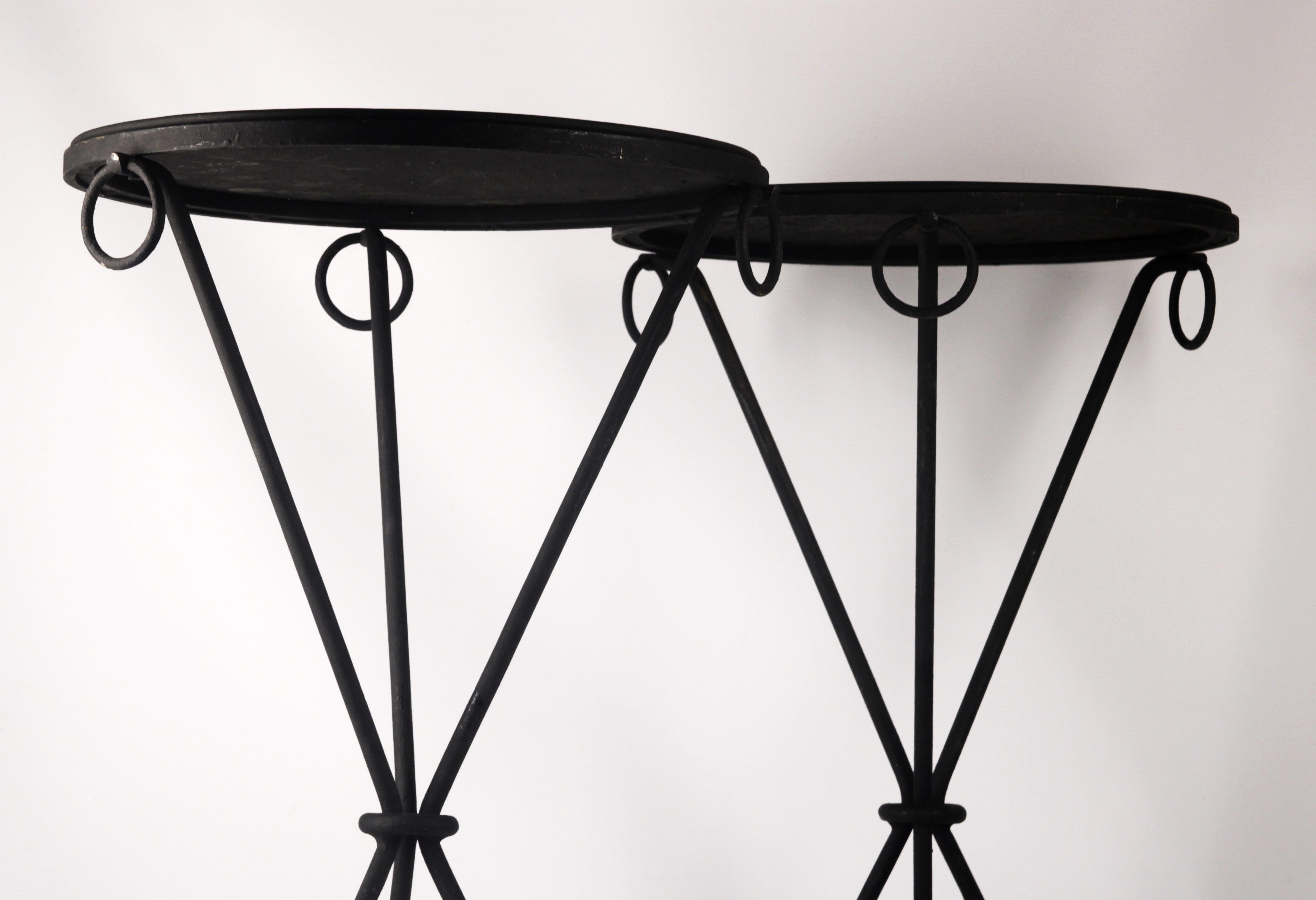 Argentine Pair of Mid-20th Century Iron Guéridons Tables by Jean Michel-Frank for Comte