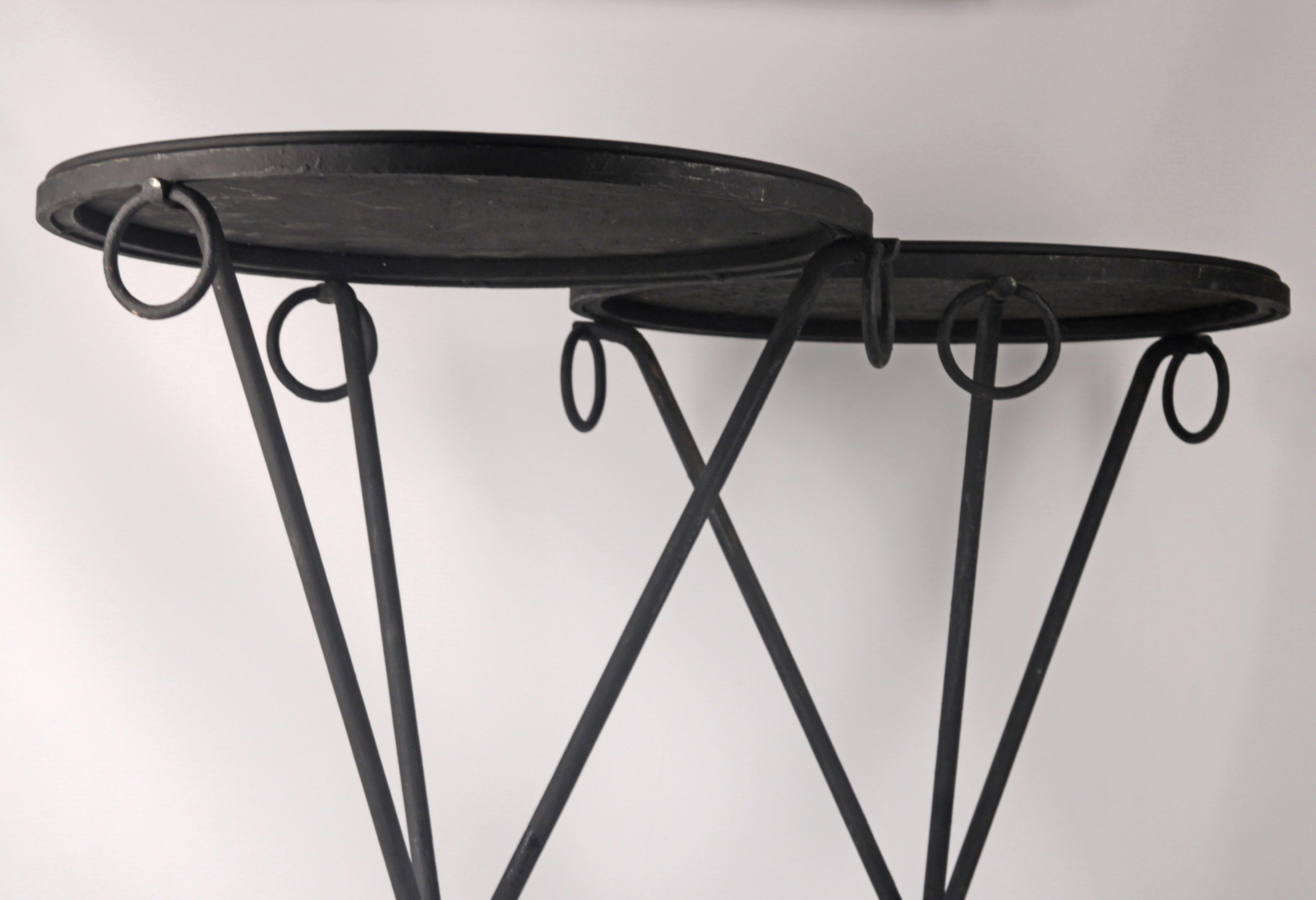 Painted Pair of Mid-20th Century Iron Guéridons Tables by Jean Michel-Frank for Comte
