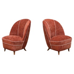 Pair of Guglielmo Ulrich Chairs in Dedar Chenille and Walnut, Italy, 1940s