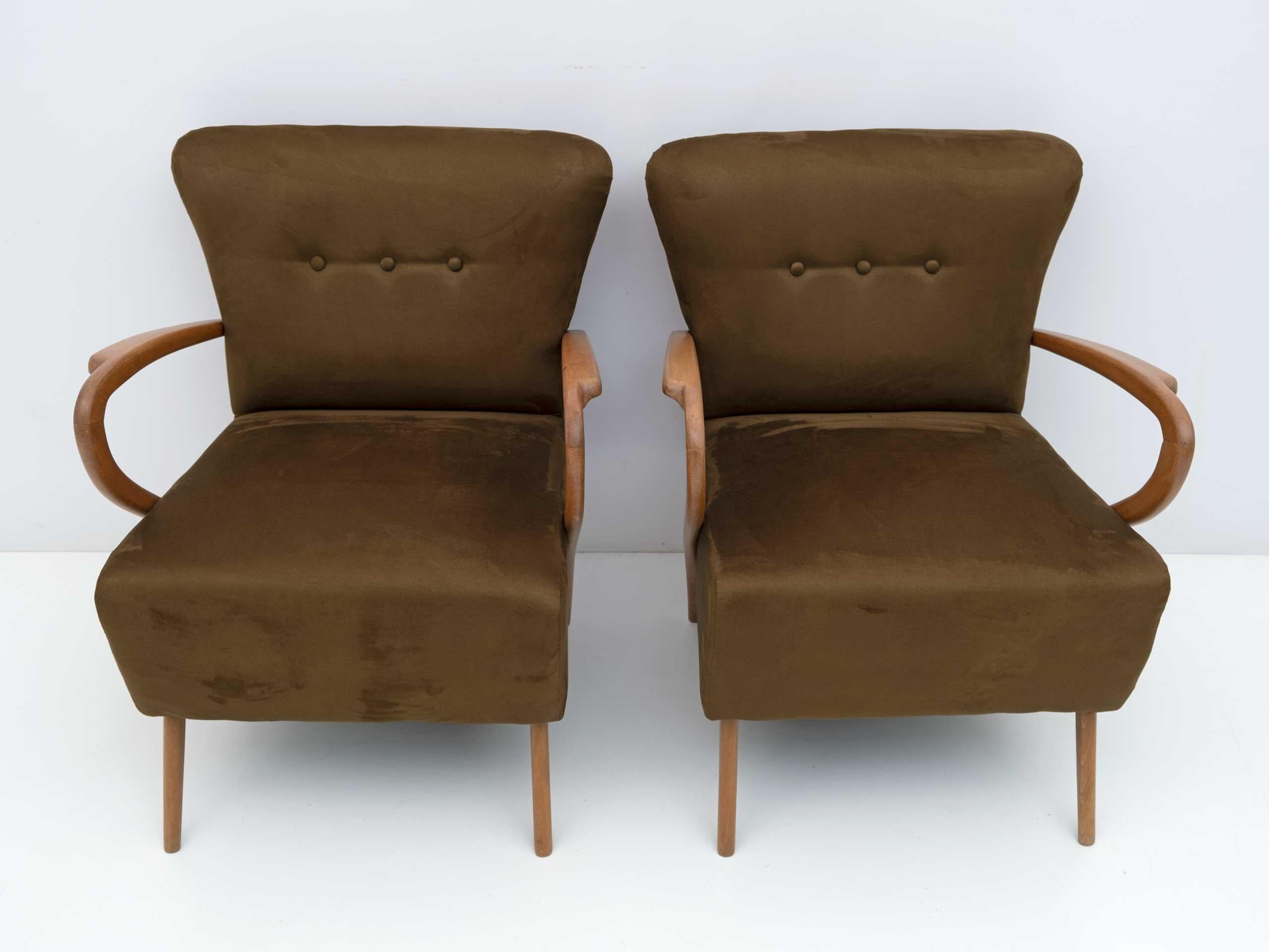 Mid-20th Century Pair of Guglielmo Ulrich Mid-Century Modern Italian Velvet Armchairs, 1950s