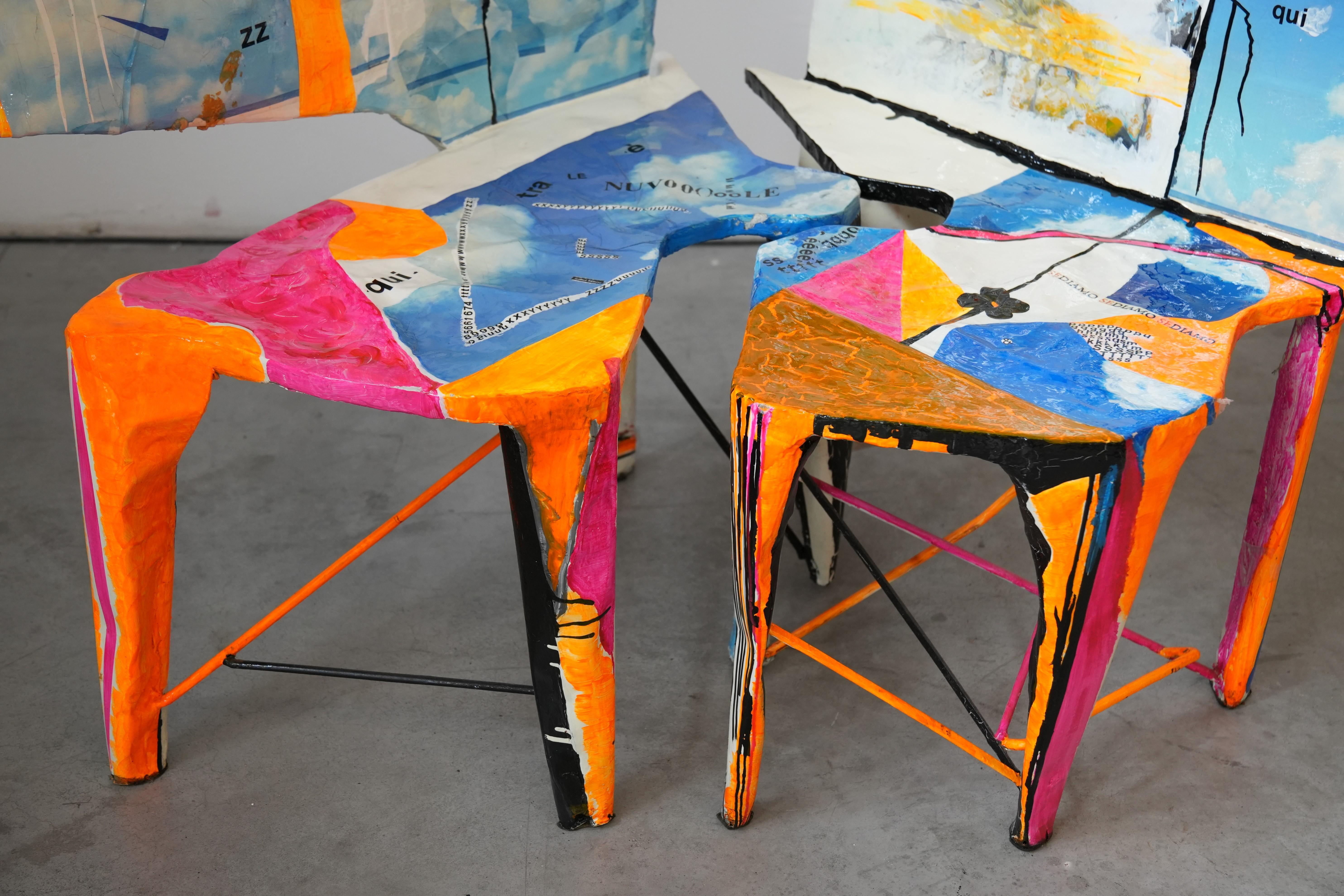 Paire de chaises modulaires sculpturales Guido Coletti (1995) - Collage peint à la main en vente 4