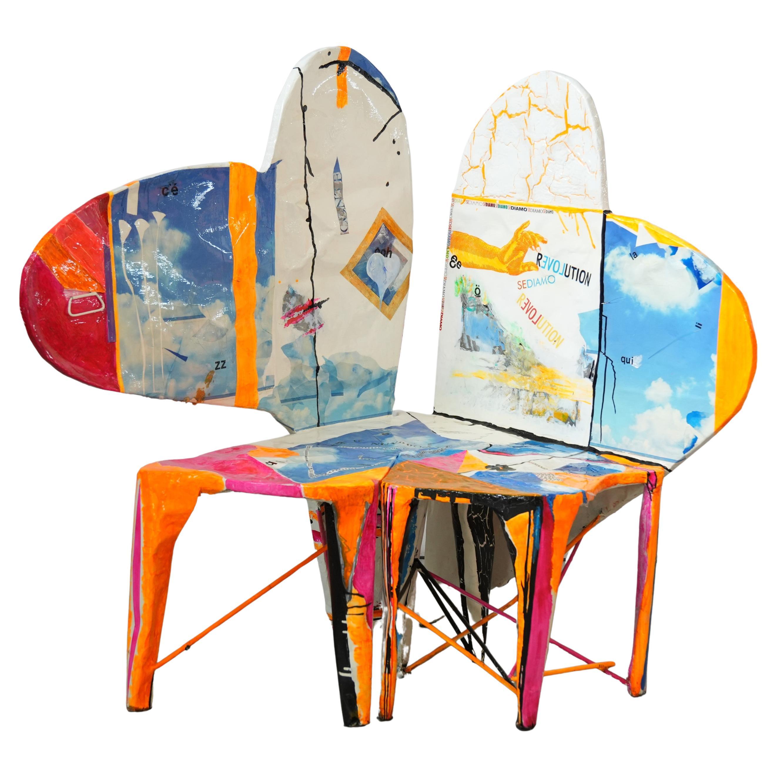 Pair of Guido Coletti Sculptural Modular Chairs (1995) – Hand-Painted Collage