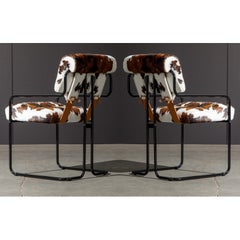 Pair of Guido Faleschini Cowhide Leather Tucroma Armchairs and Side Table