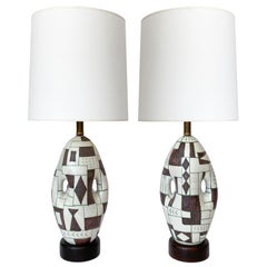 Pair of Guido Gambone Ceramic Table Lamps, Signed